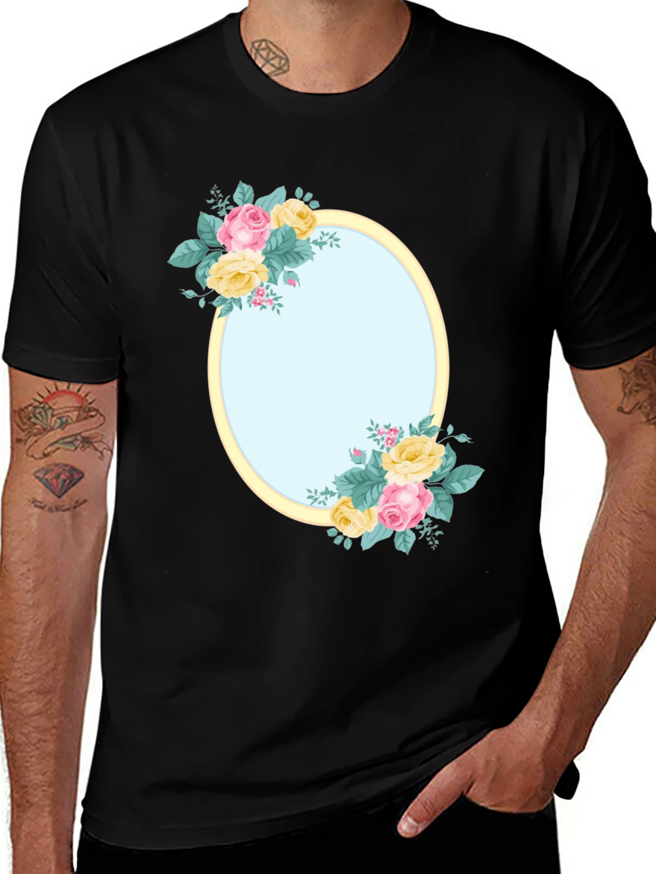 Variant 12 of Floral Frame Black T-Shirt