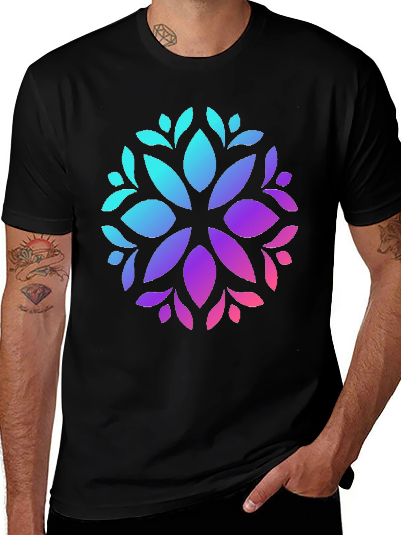 Variant 5 of Floral Gradient Graphic Black T-Shirt
