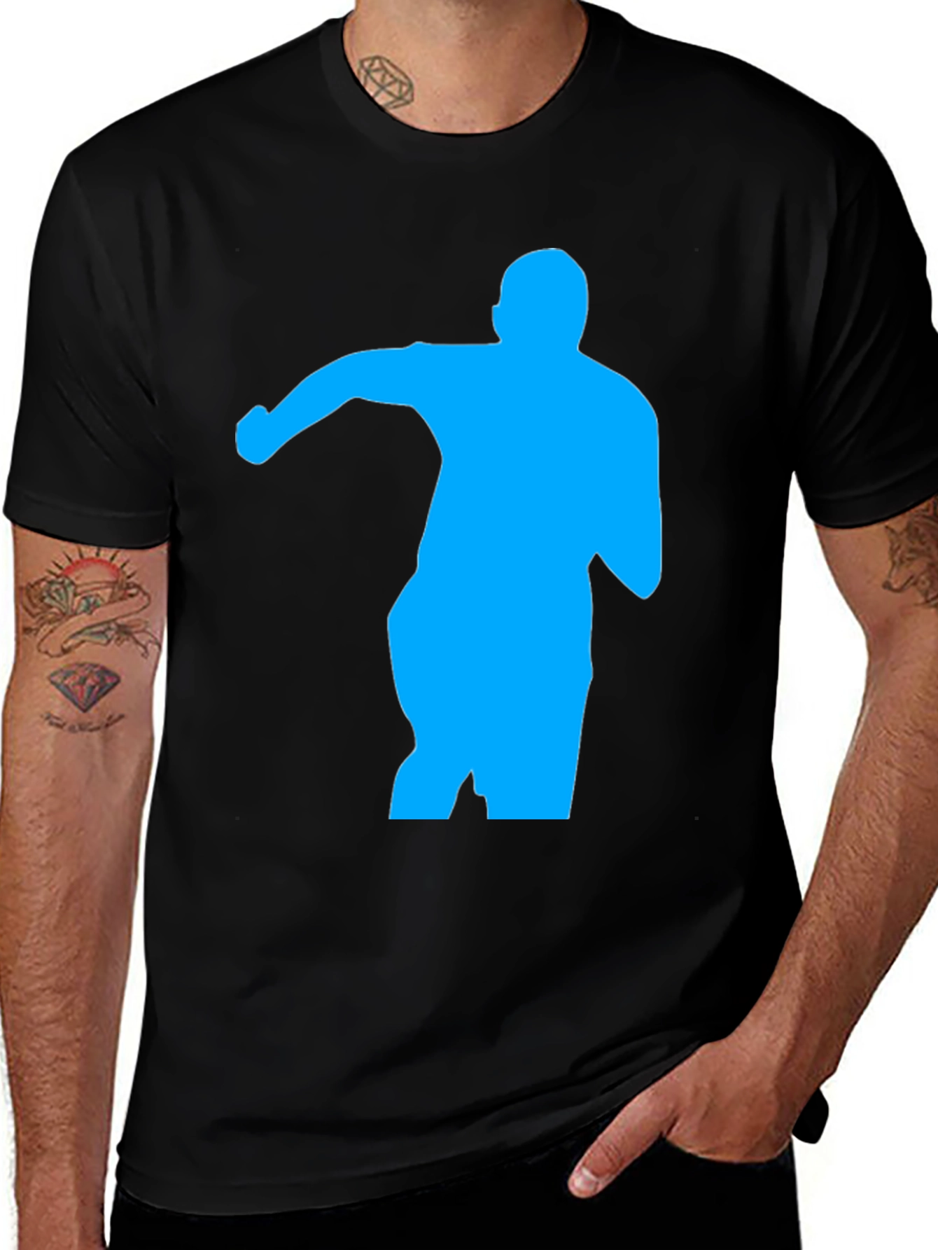 Variant 26 of Men's Black T-Shirt with Blue Silhouette Graphic