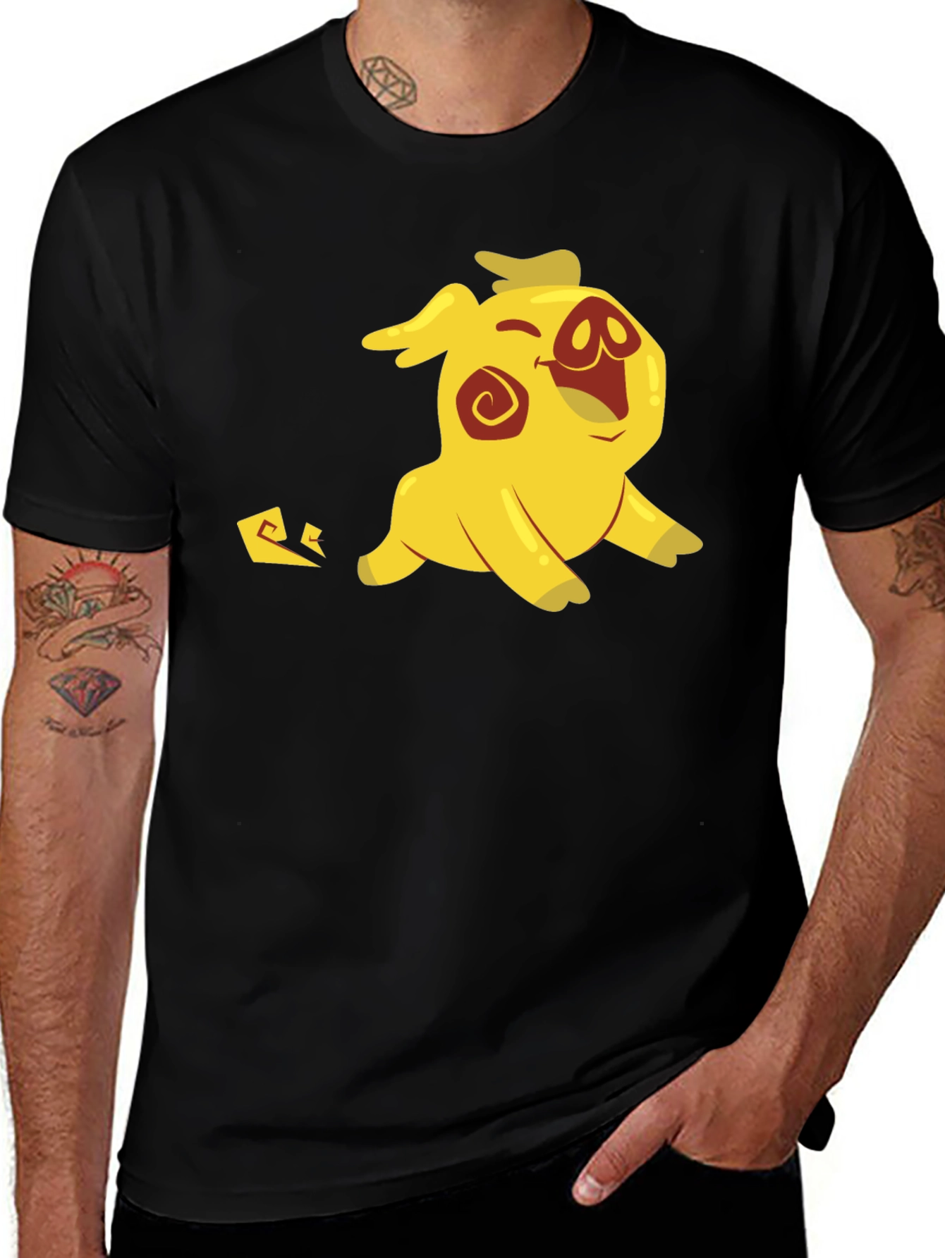Variant 7 of Funny Cartoon Pig Black T-Shirt