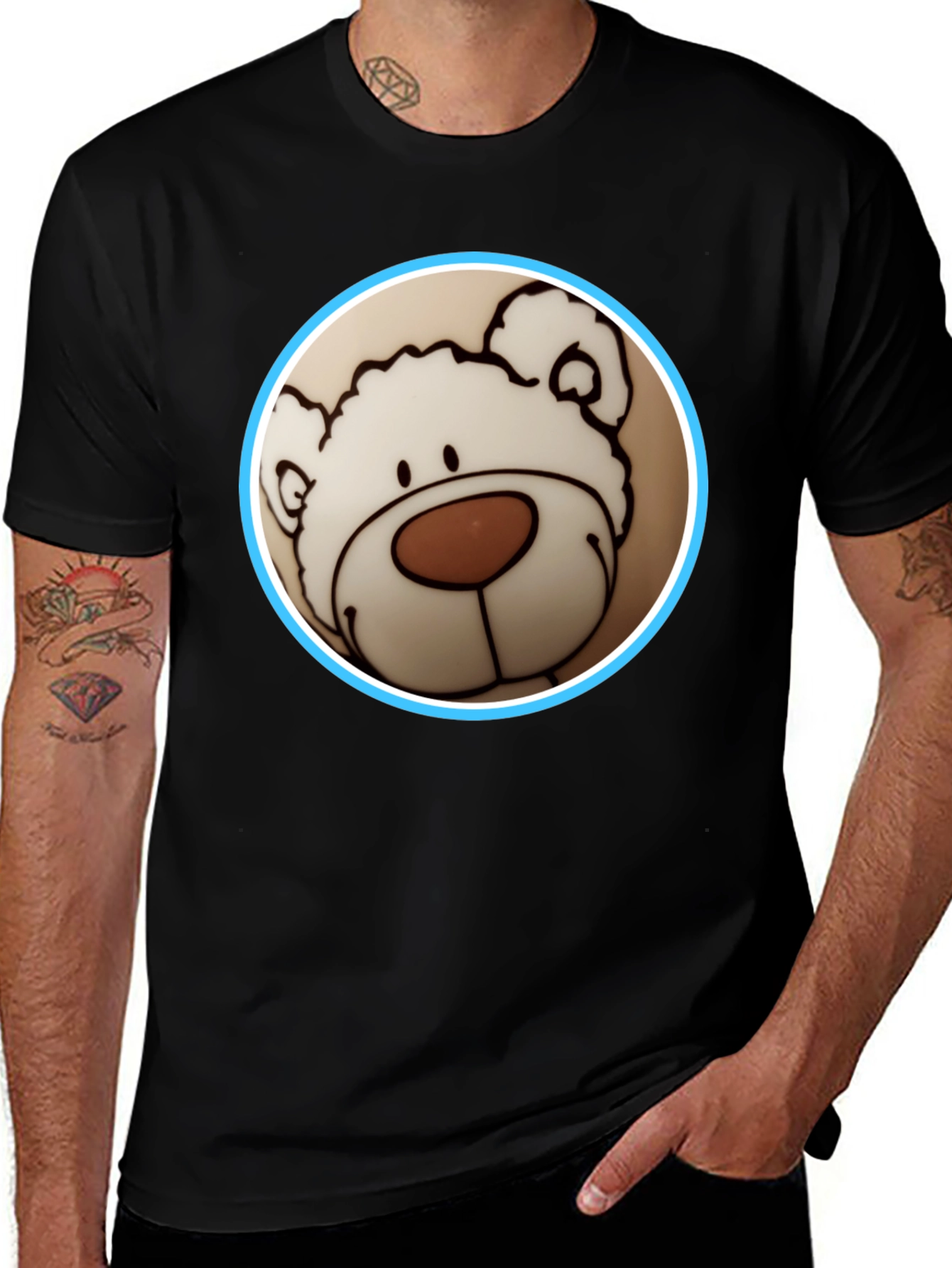 Variant 16 of Cute Bear Graphic Tee - Black Crew Neck T-Shirt