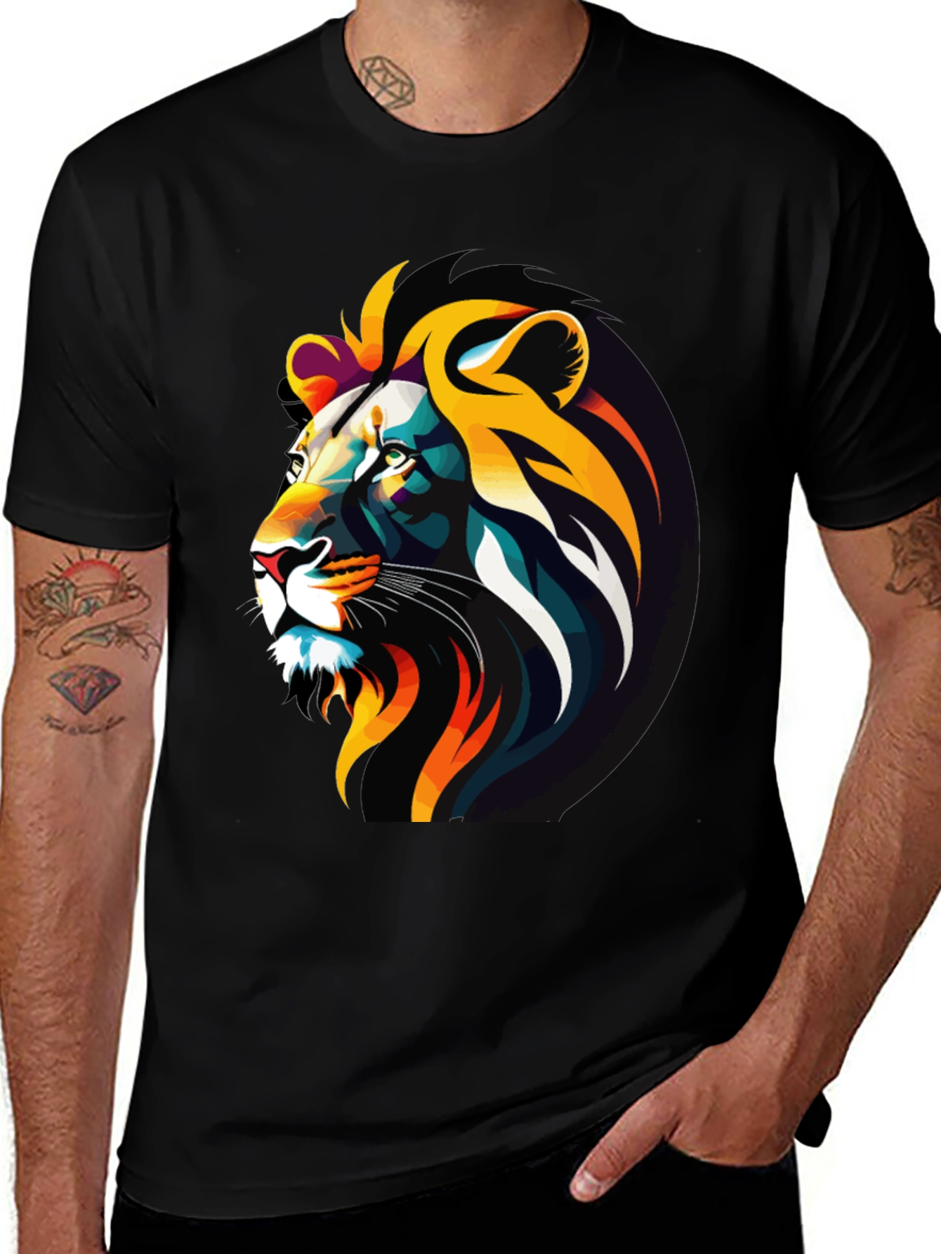 Variant 21 of Bold Lion Graphic Tee - Stylish Men's Black T-Shirt