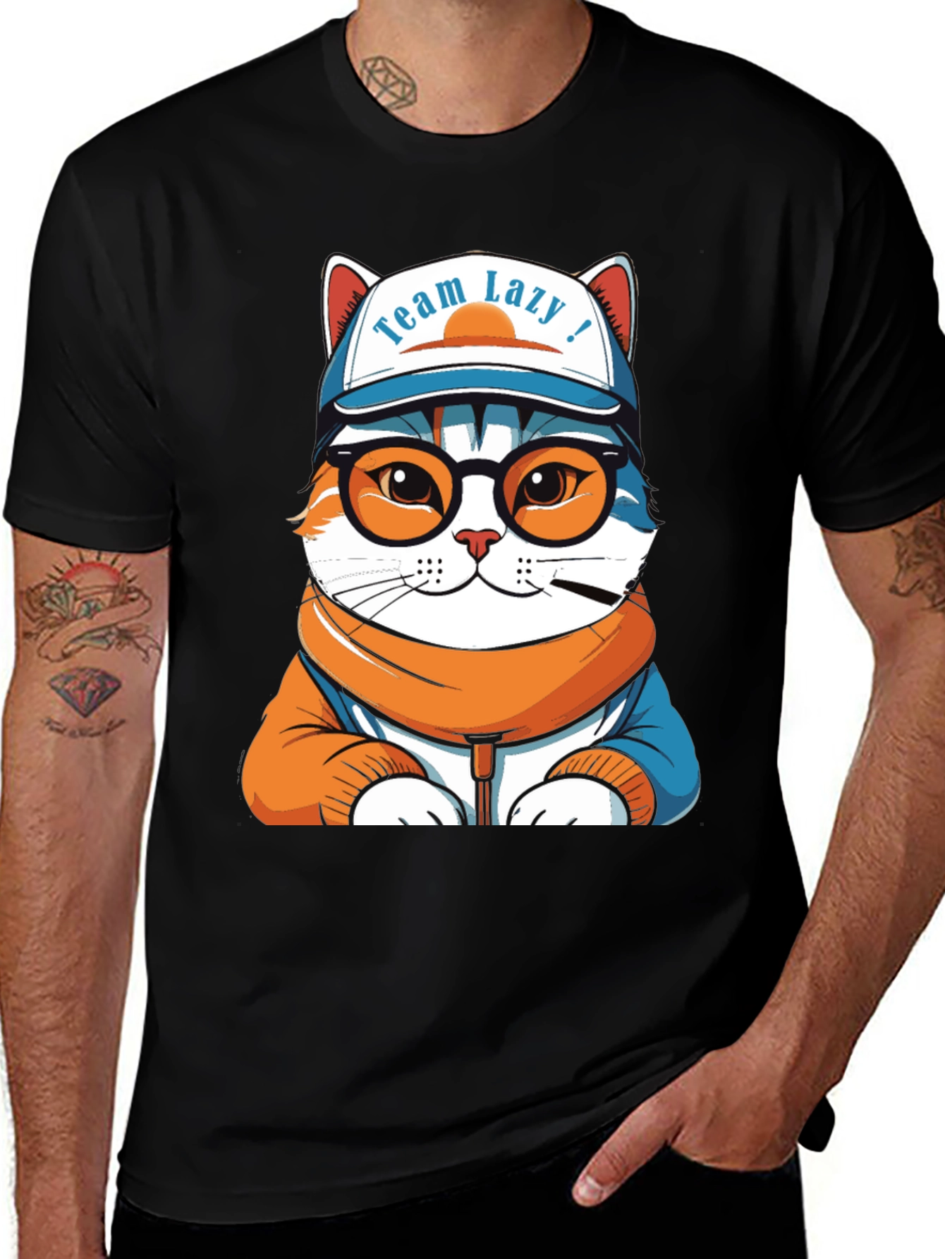 Team Lazy Cat T-Shirt - Unisex Black Cotton Tee