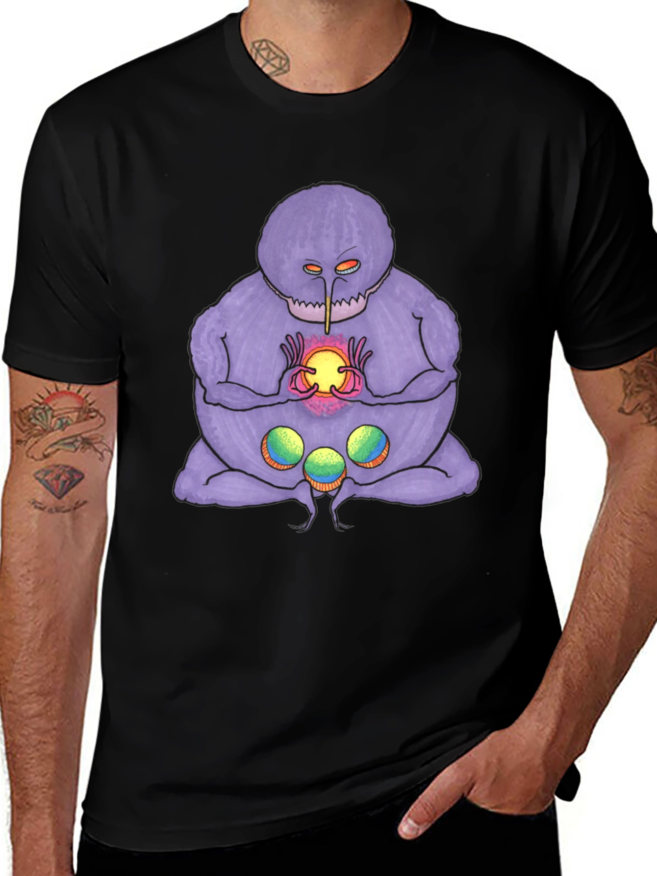 Variant 7 of Meditating Alien Graphic Tee - Black T-Shirt