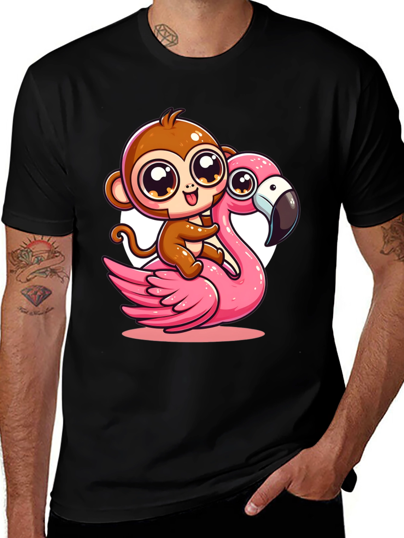 Variant 21 of Monkey Riding Flamingo Cartoon T-Shirt