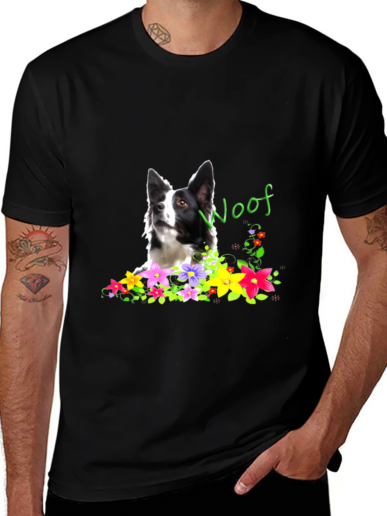 Variant 12 of Woof Dog & Flowers Graphic T-Shirt
