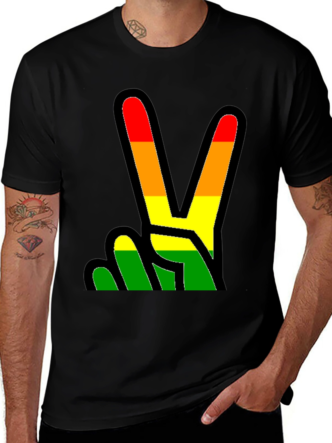 Rainbow Peace Sign Black T-Shirt