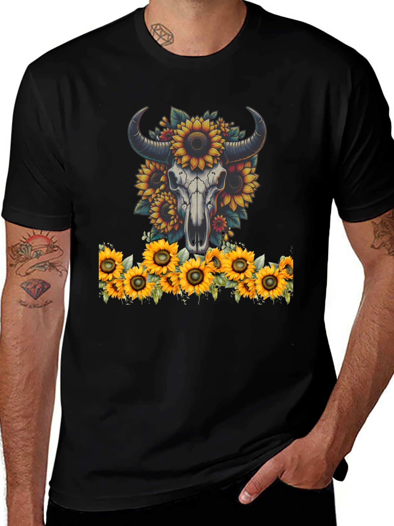 Variant 23 of Skull & Sunflower Graphic Tee - Western Style