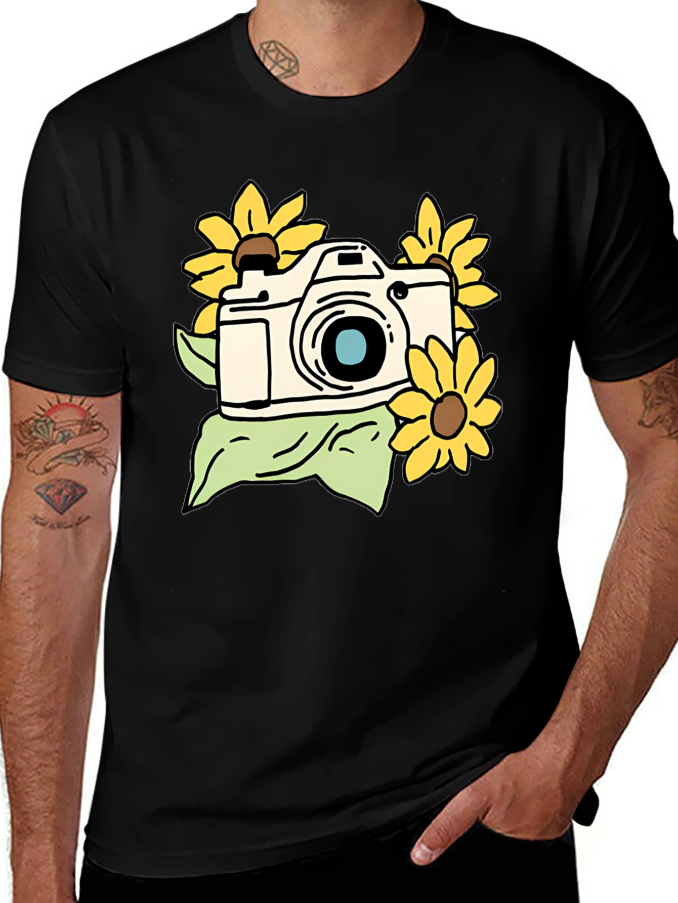 Variant 17 of Camera and Sunflower Graphic Tee