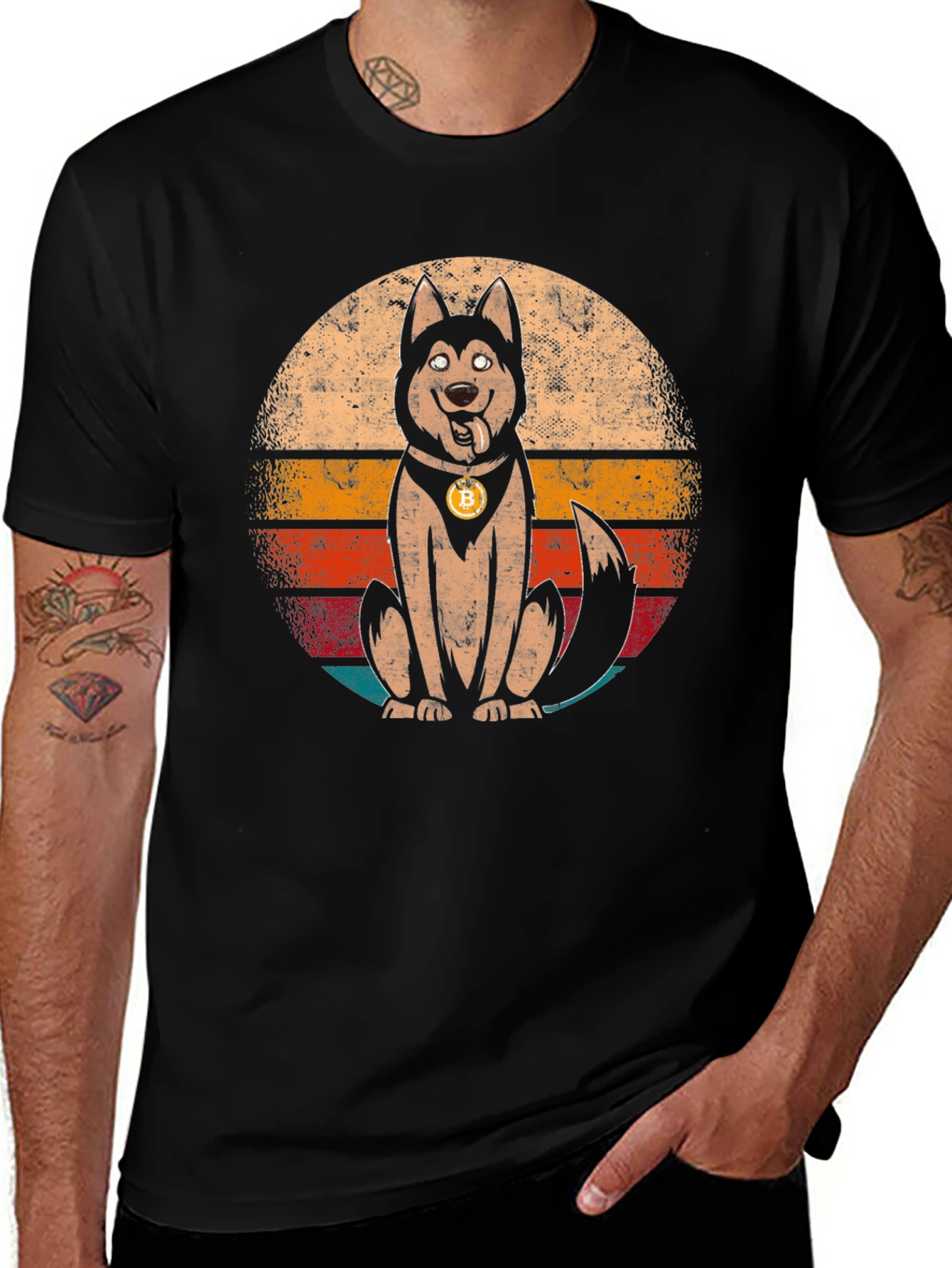 Variant 15 of Dogecoin Bitcoin Husky Retro Graphic T-Shirt