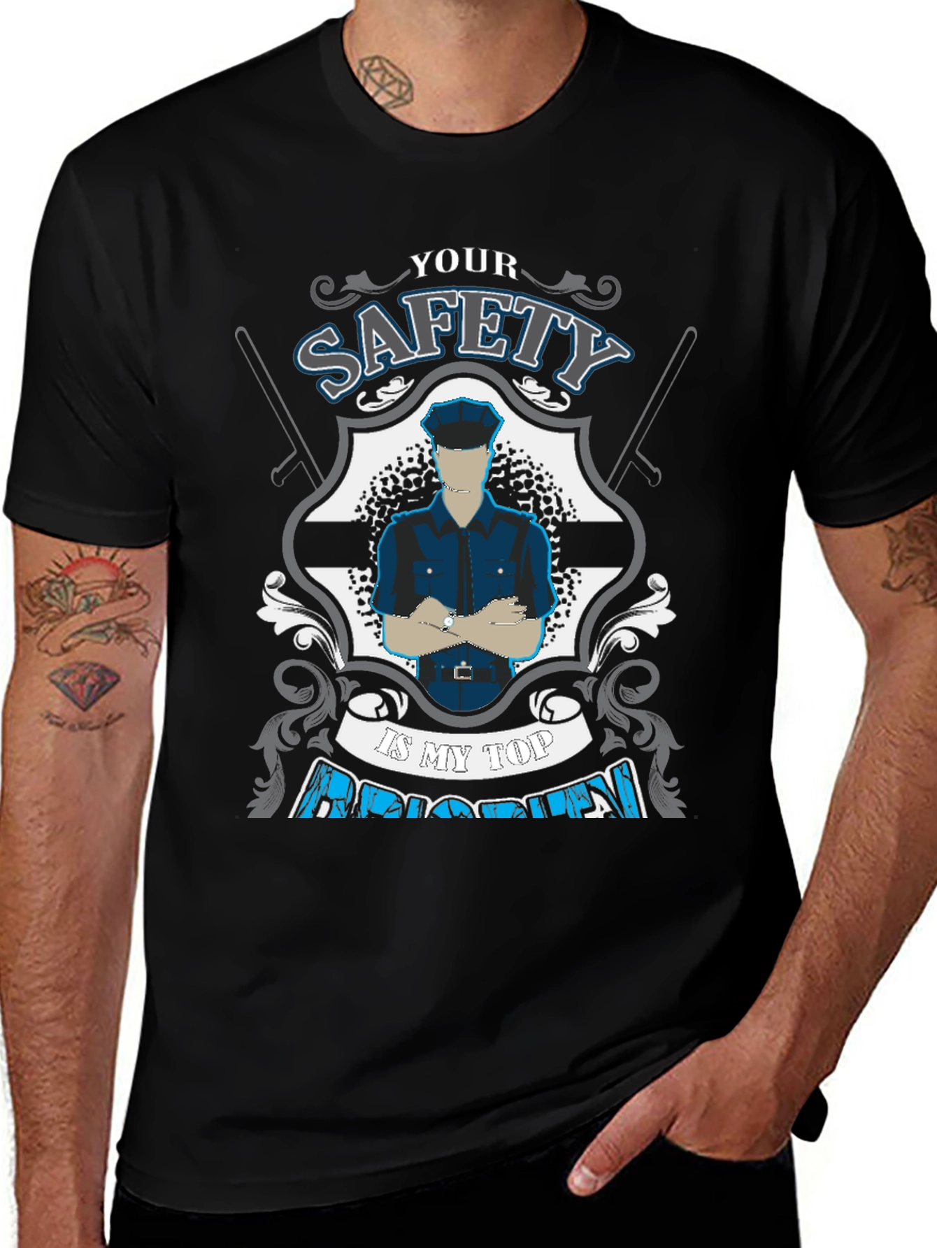 Variant 21 of Safety First Police Graphic Tee - Black Cotton T-Shirt