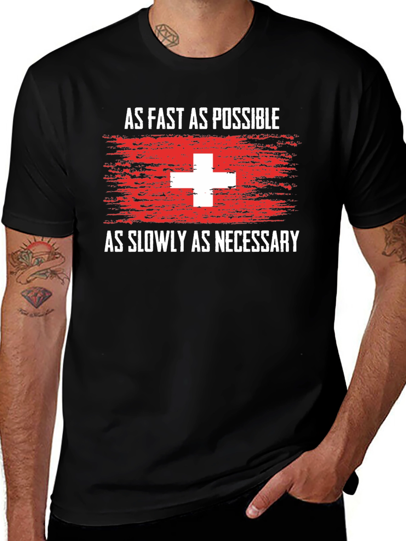 Swiss Flag Tee: As Fast As Possible, As Slowly As Necessary