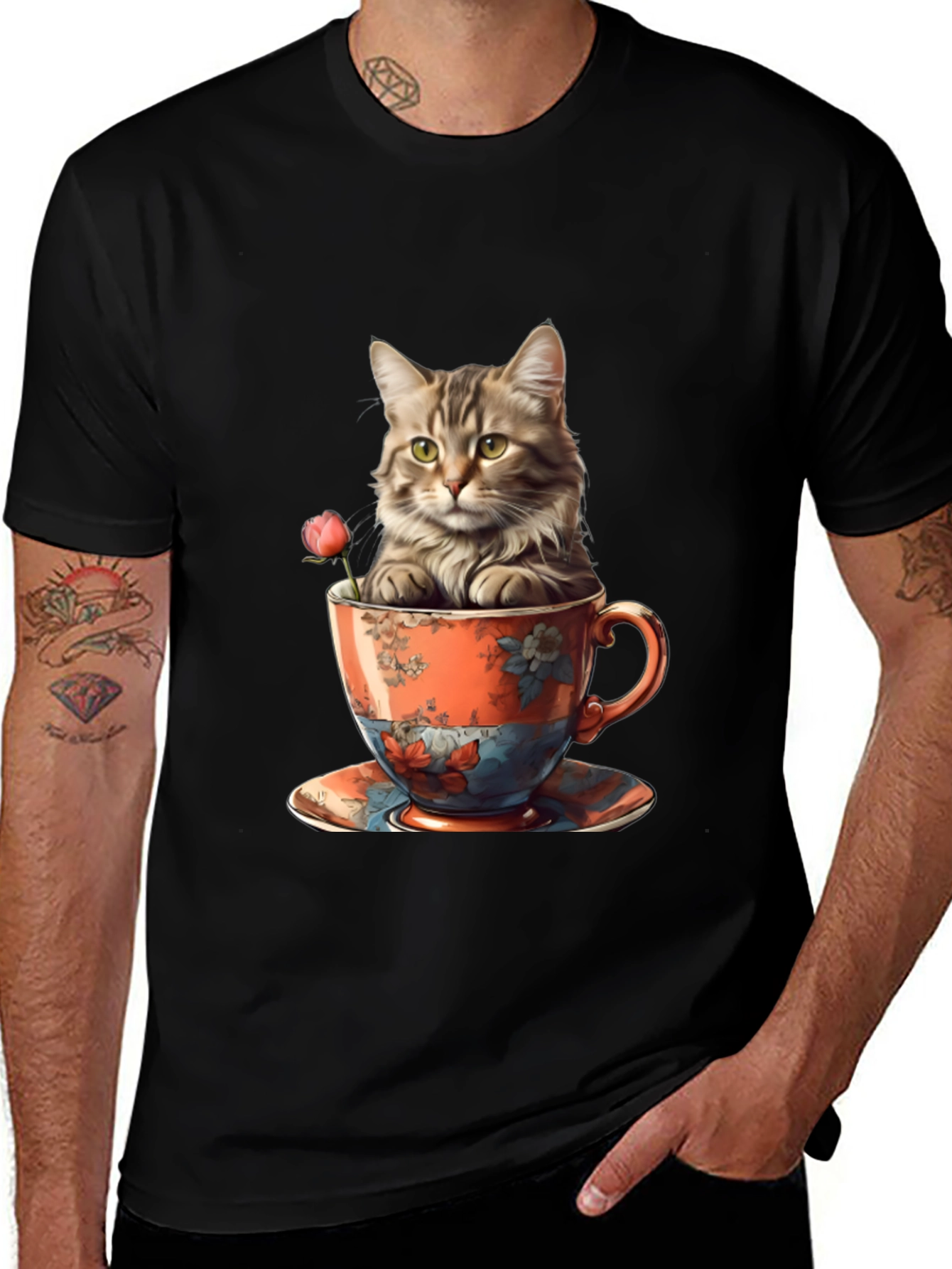 Variant 22 of Cat in Teacup Graphic T-Shirt - Unique Design!
