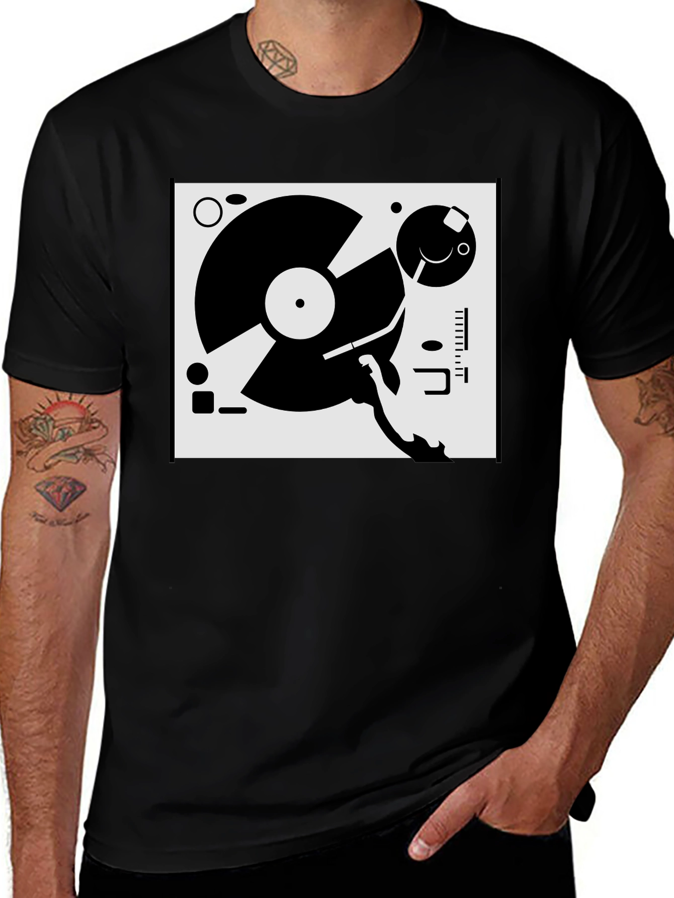 Variant 2 of Retro Turntable Graphic Tee - Black