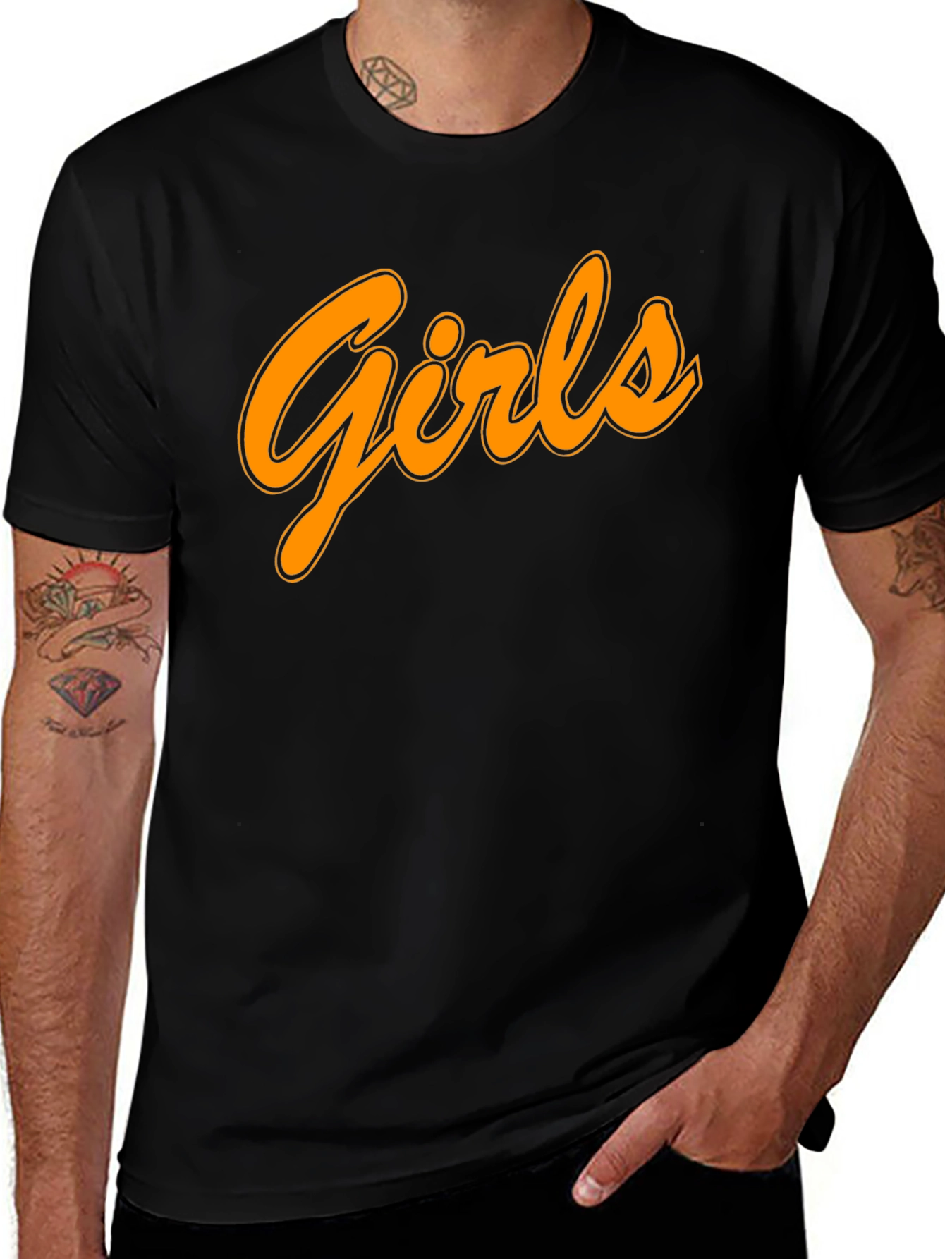 Variant 22 of Men's Black T-Shirt with 'Girls' Graphic Print