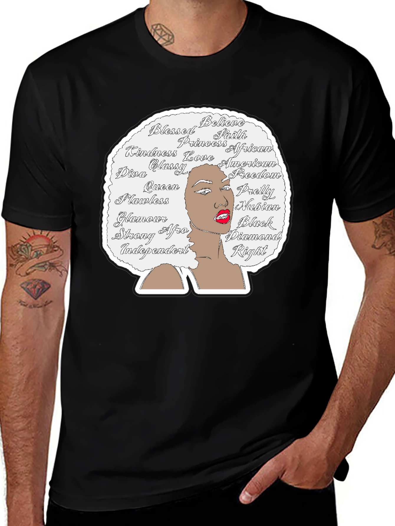 Variant 10 of Afro Woman Word Art Graphic Tee - Black