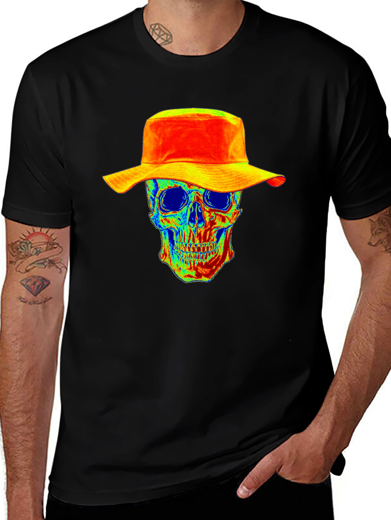 Variant 6 of Psychedelic Skull & Hat Graphic Tee - Black