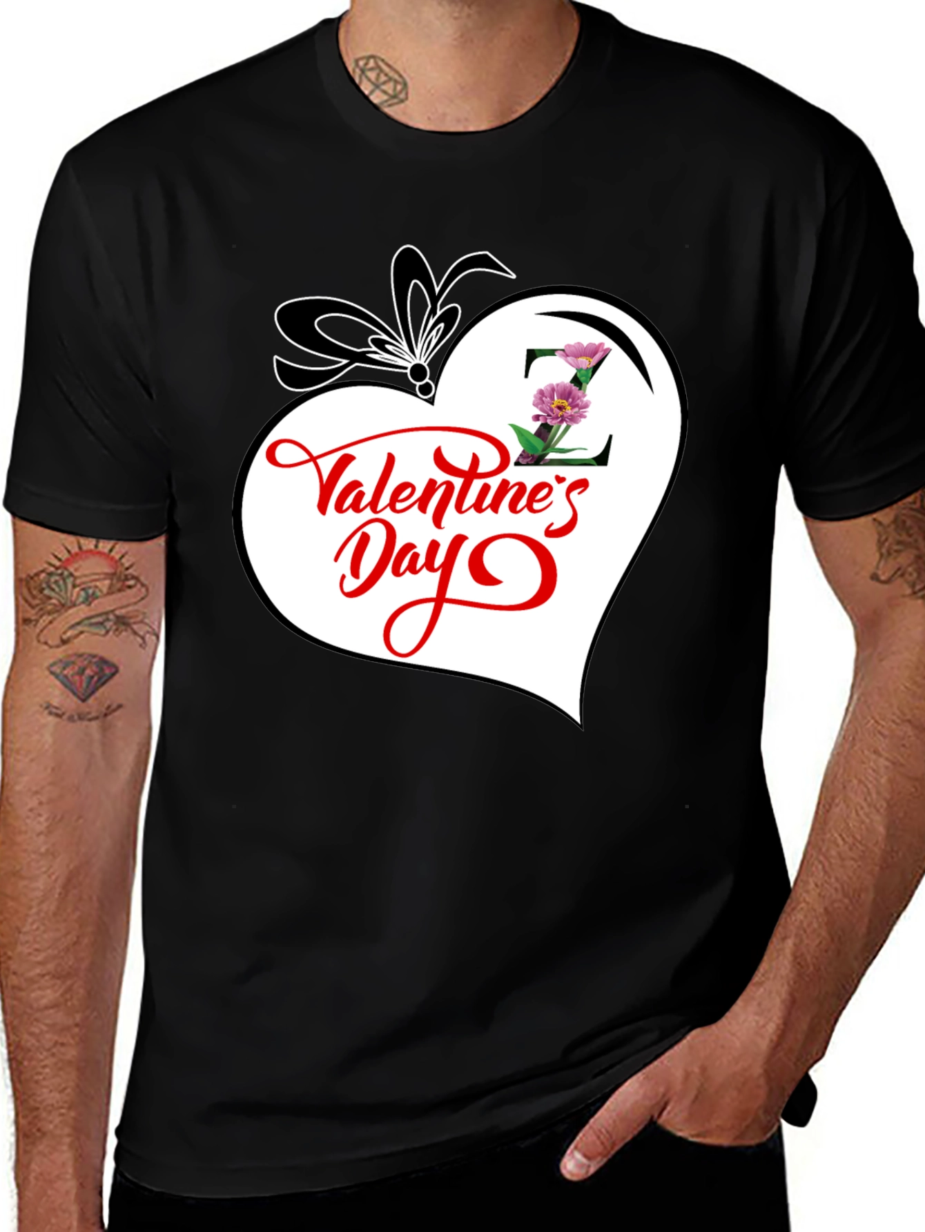 Black Valentine's Day Heart Graphic T-Shirt main image