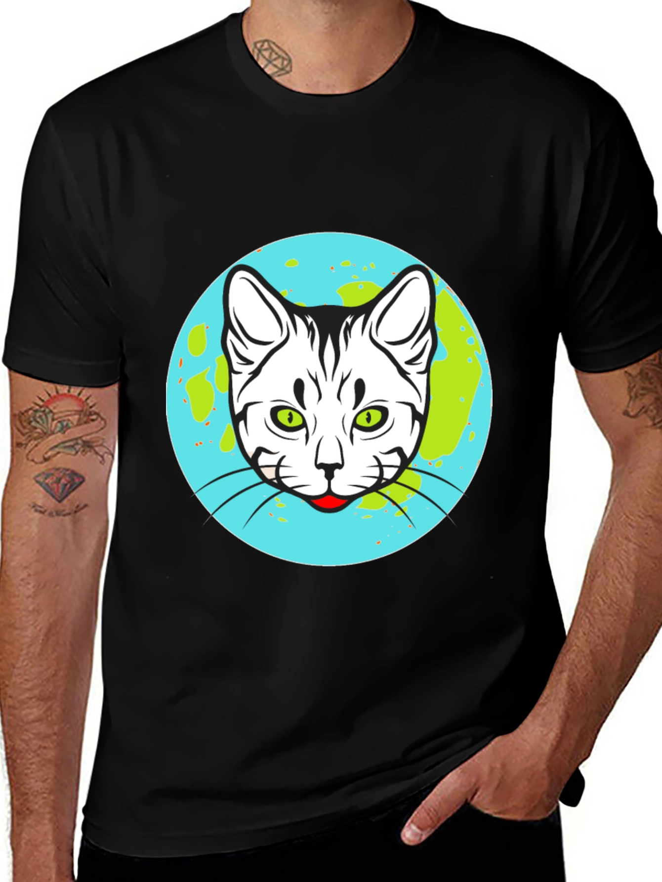 Variant 16 of Cat Earth Graphic Tee - Black Cotton T-Shirt