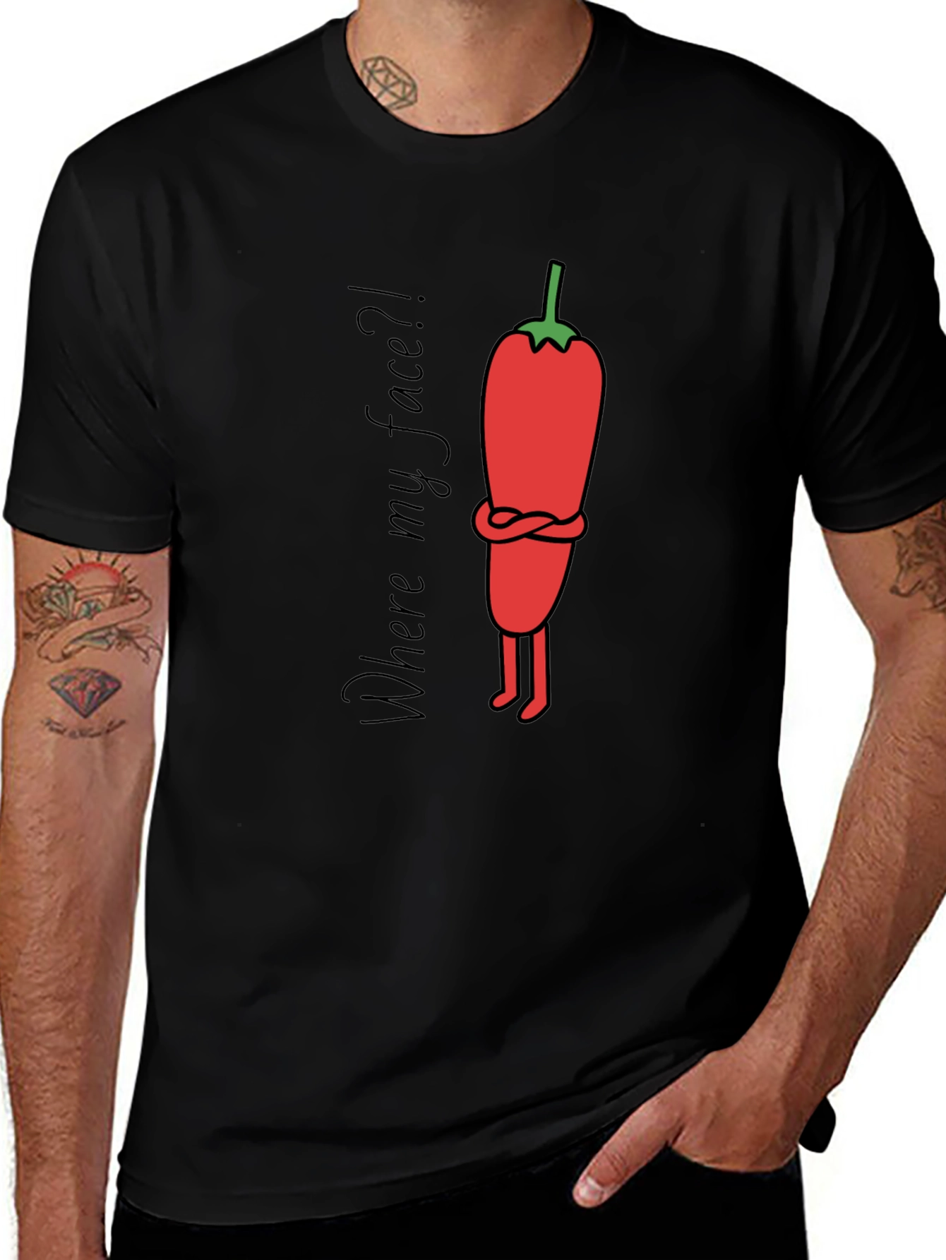 Variant 24 of Humorous Chili Pepper Graphic Tee - Where's My Face?