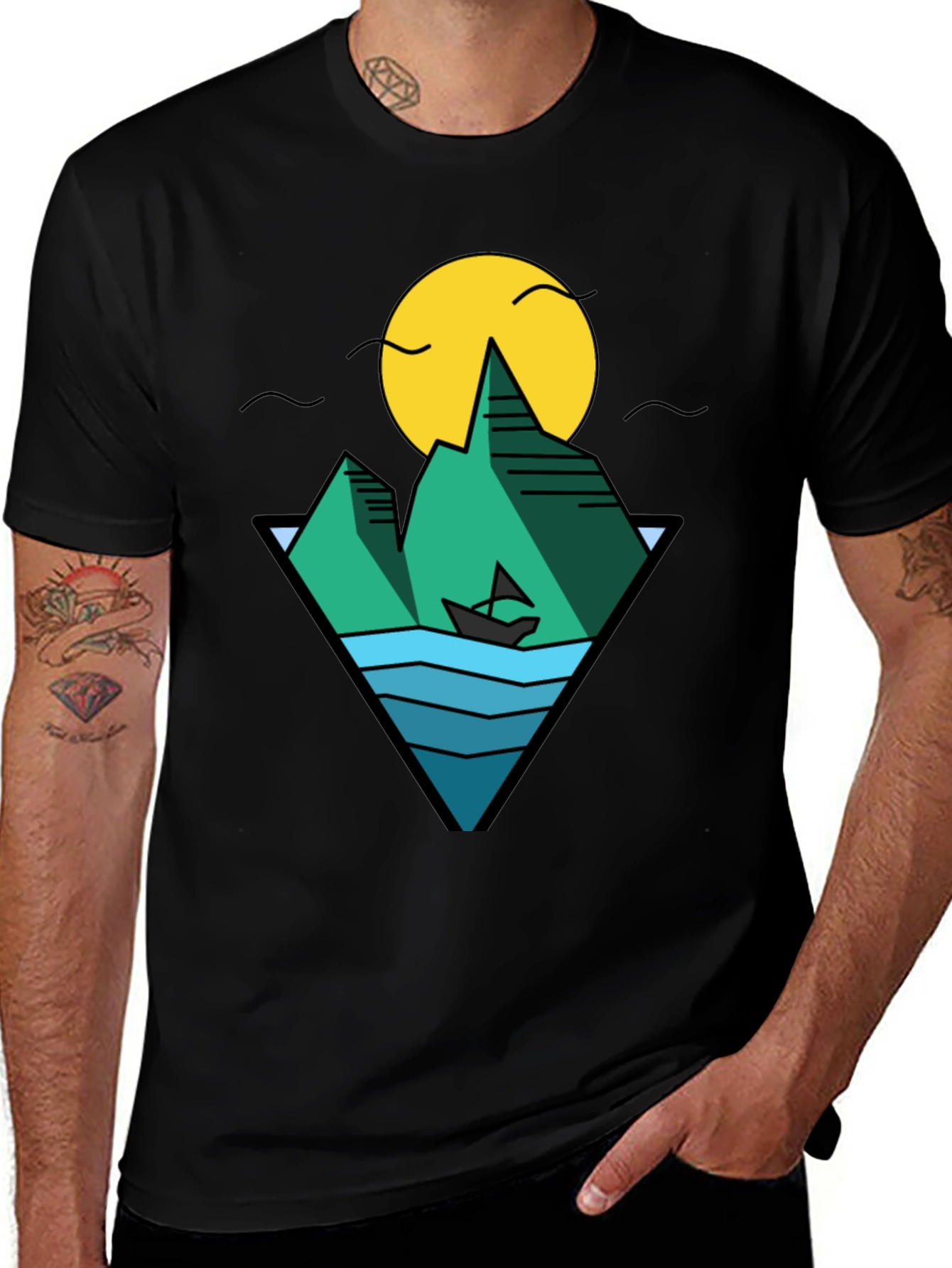 Variant 5 of Nature Graphic Tee - Mountain & Ocean Design