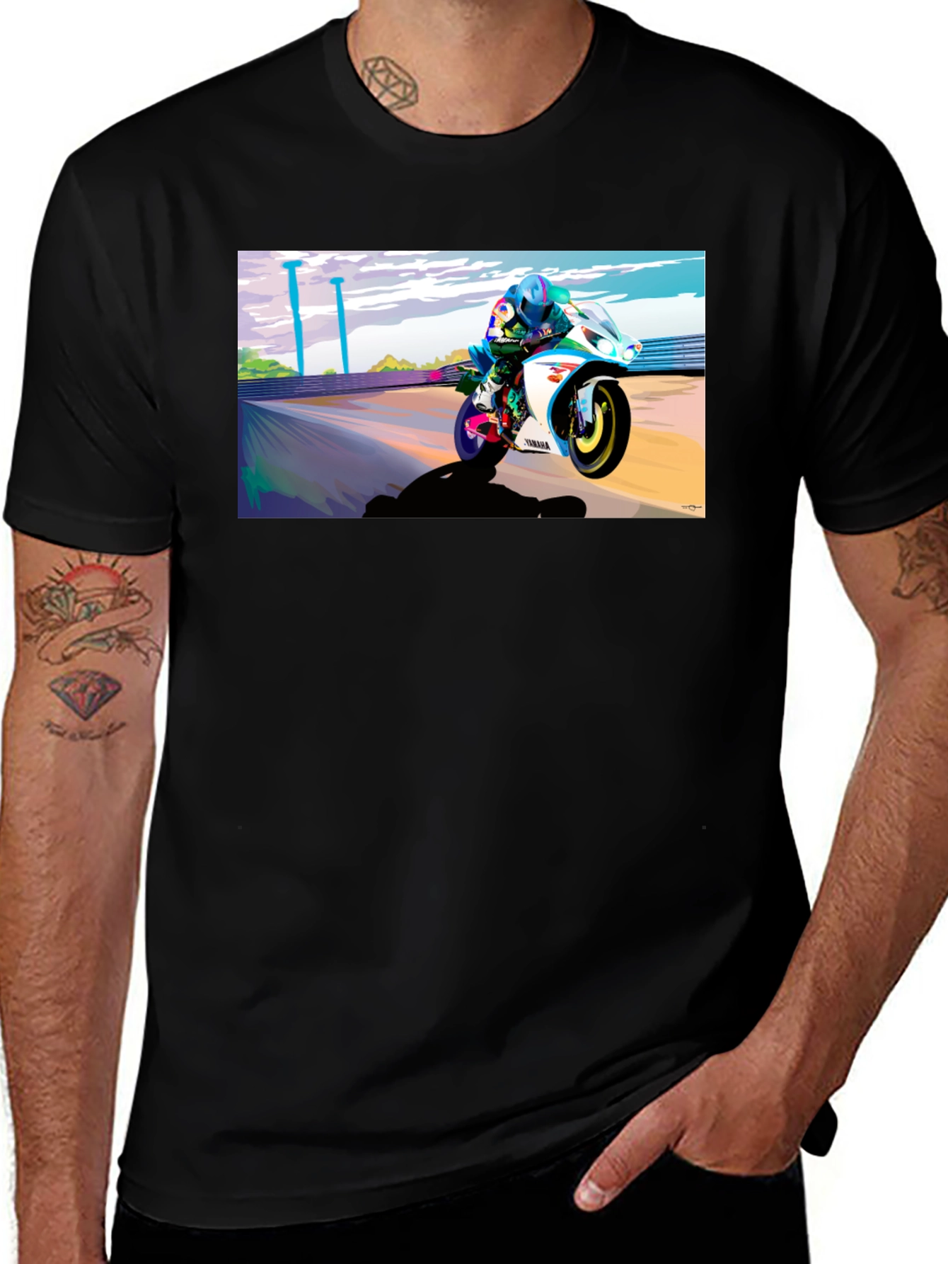 Variant 7 of Motorcycle Rider Graphic T-Shirt - Black