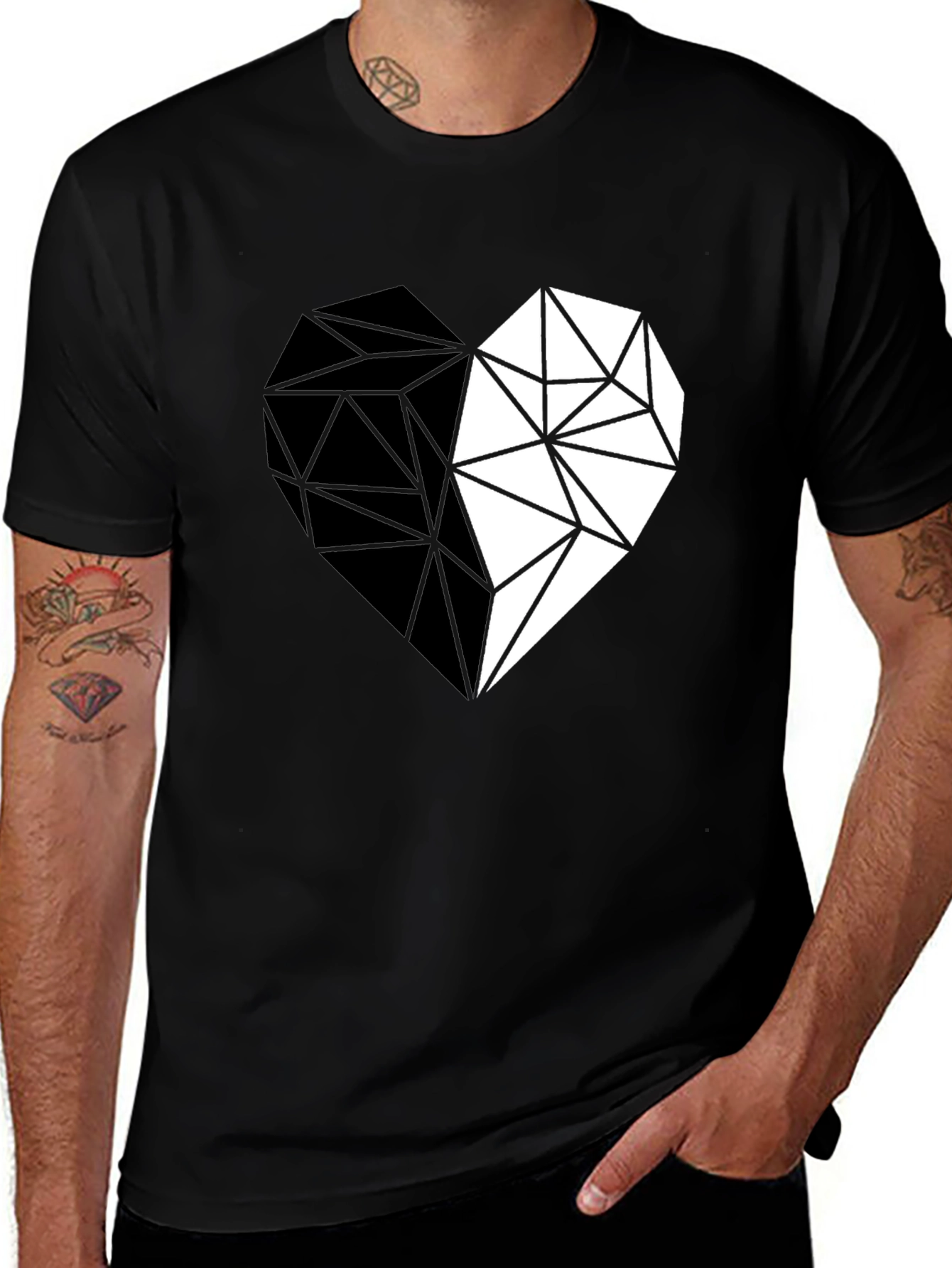 Variant 11 of Geometric Heart Print Black Casual Tee