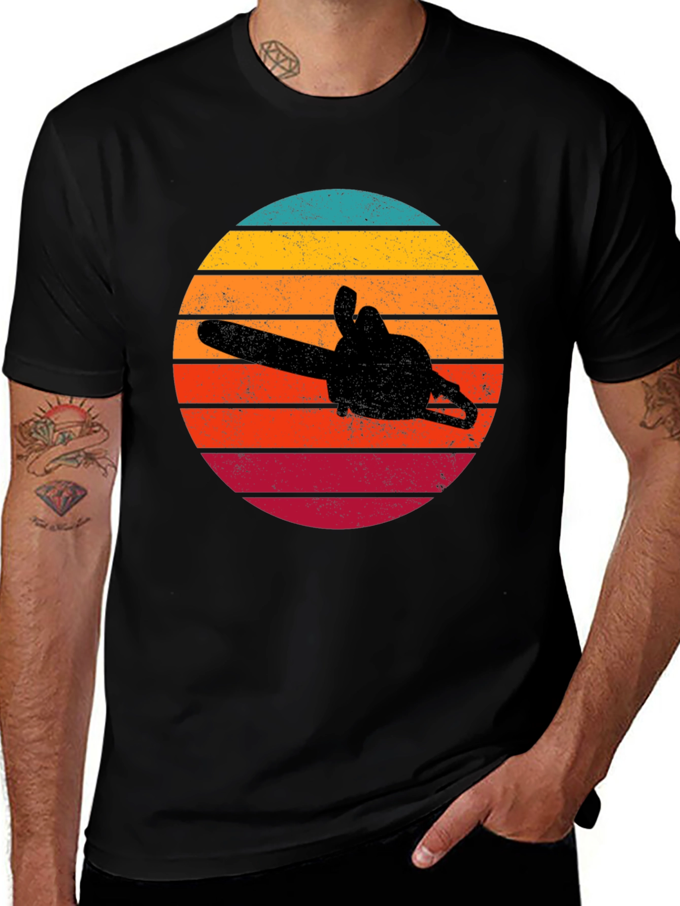 Variant 22 of Retro Chainsaw Sunset T-Shirt - Lumberjack Tee