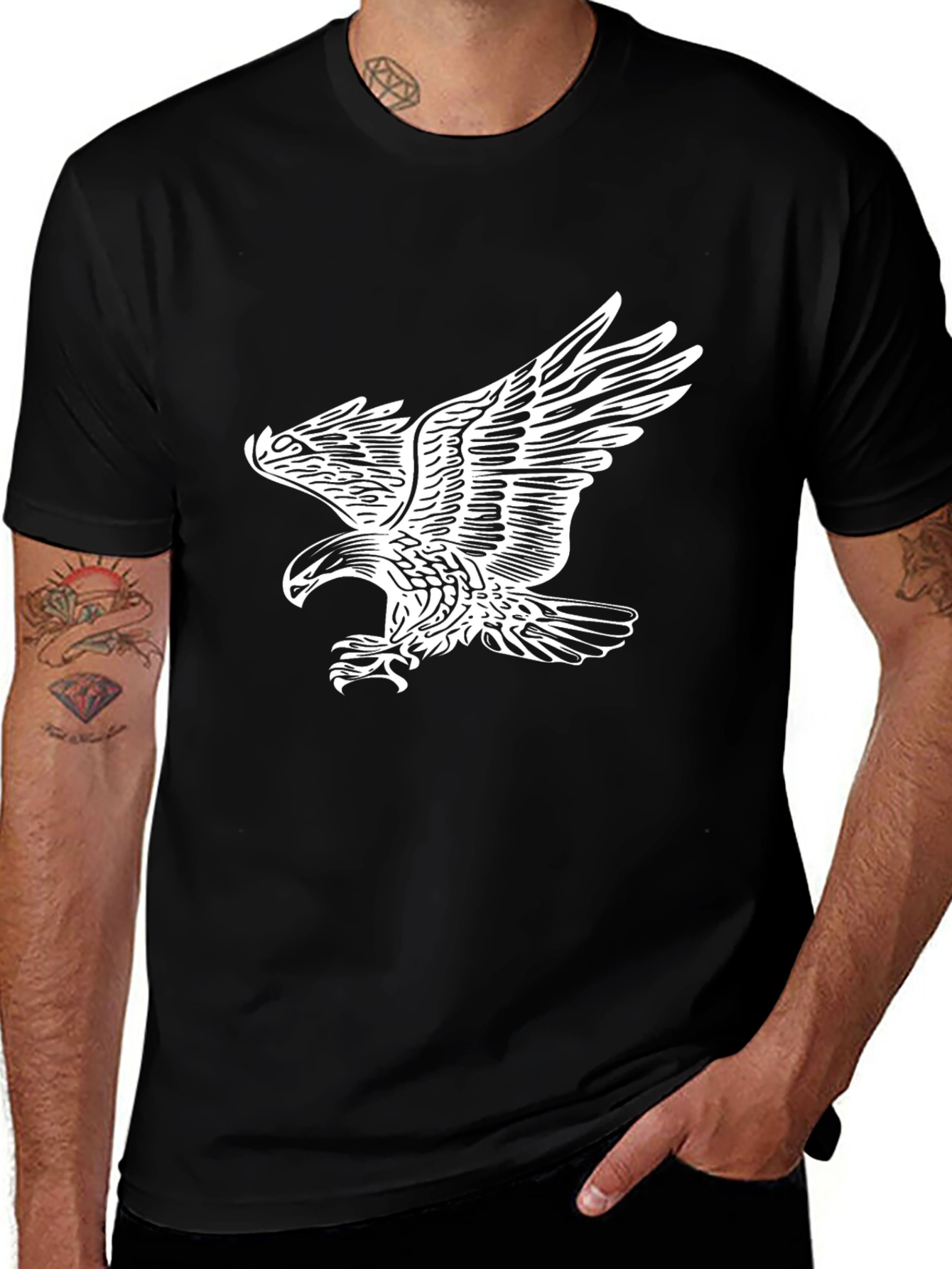Variant 26 of Bold Eagle Graphic Tee - Black Cotton