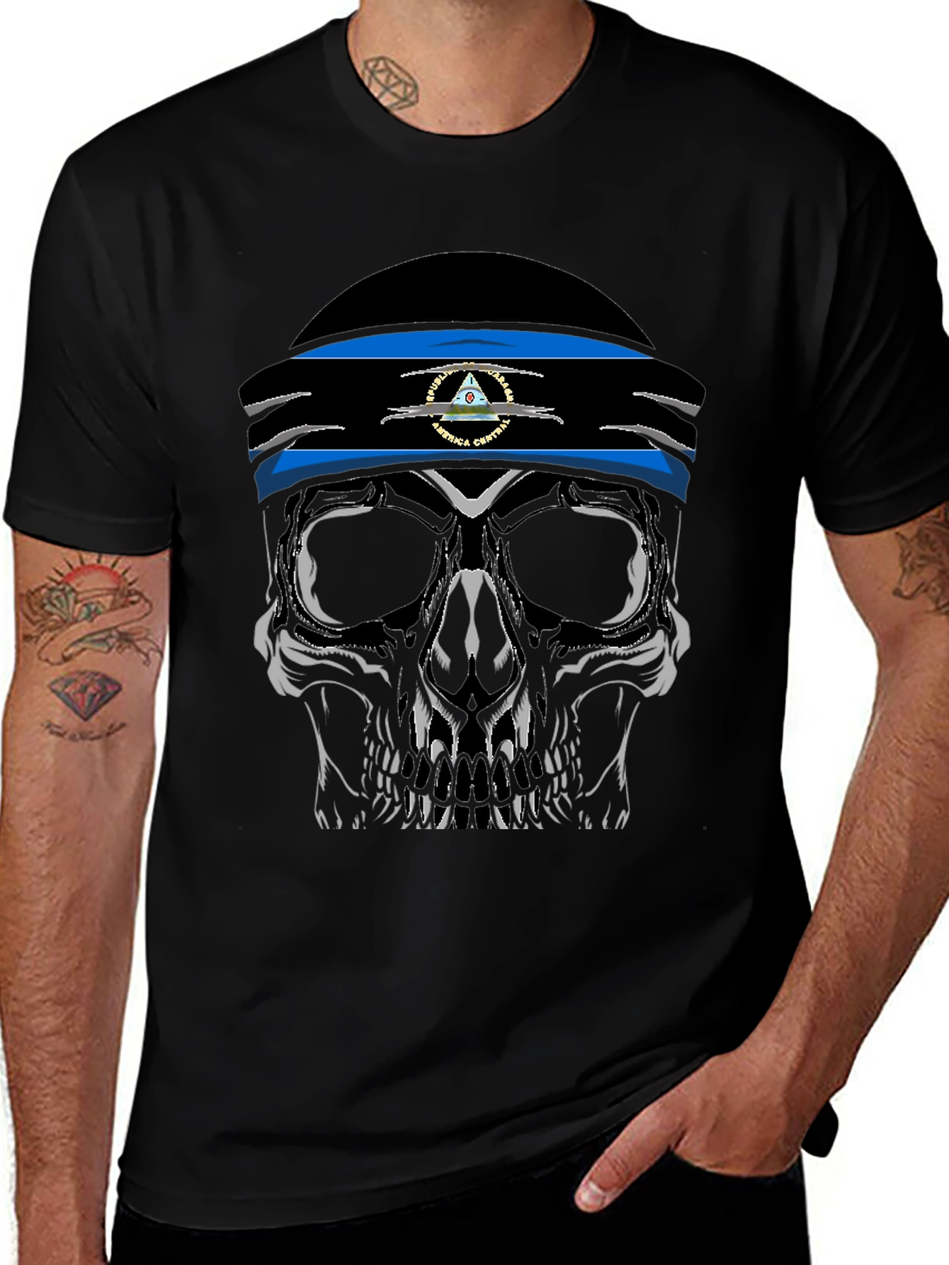 Variant 2 of Skull Nicaragua Flag Headband T-Shirt