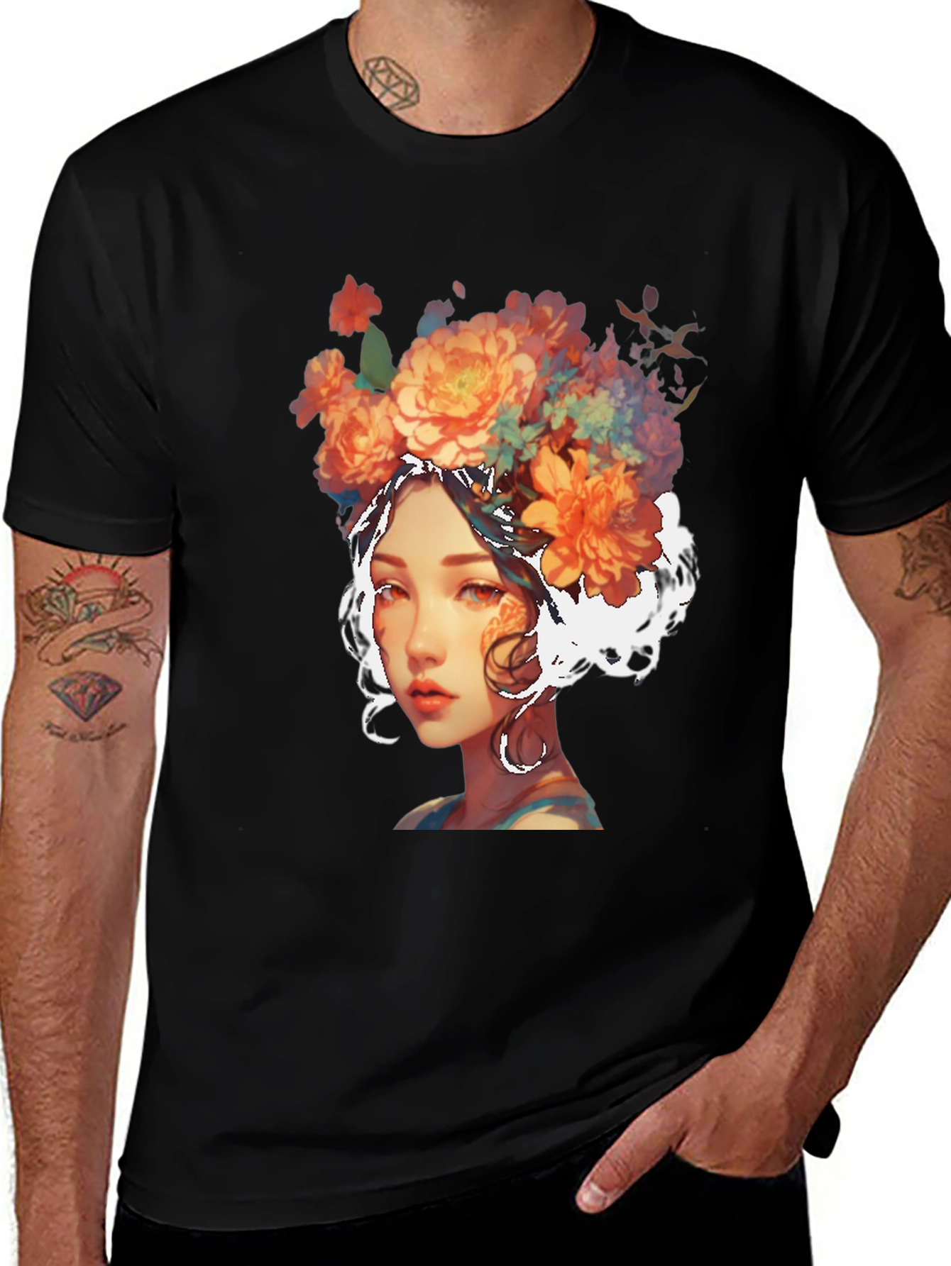 Variant 15 of Floral Woman Graphic Black T-Shirt