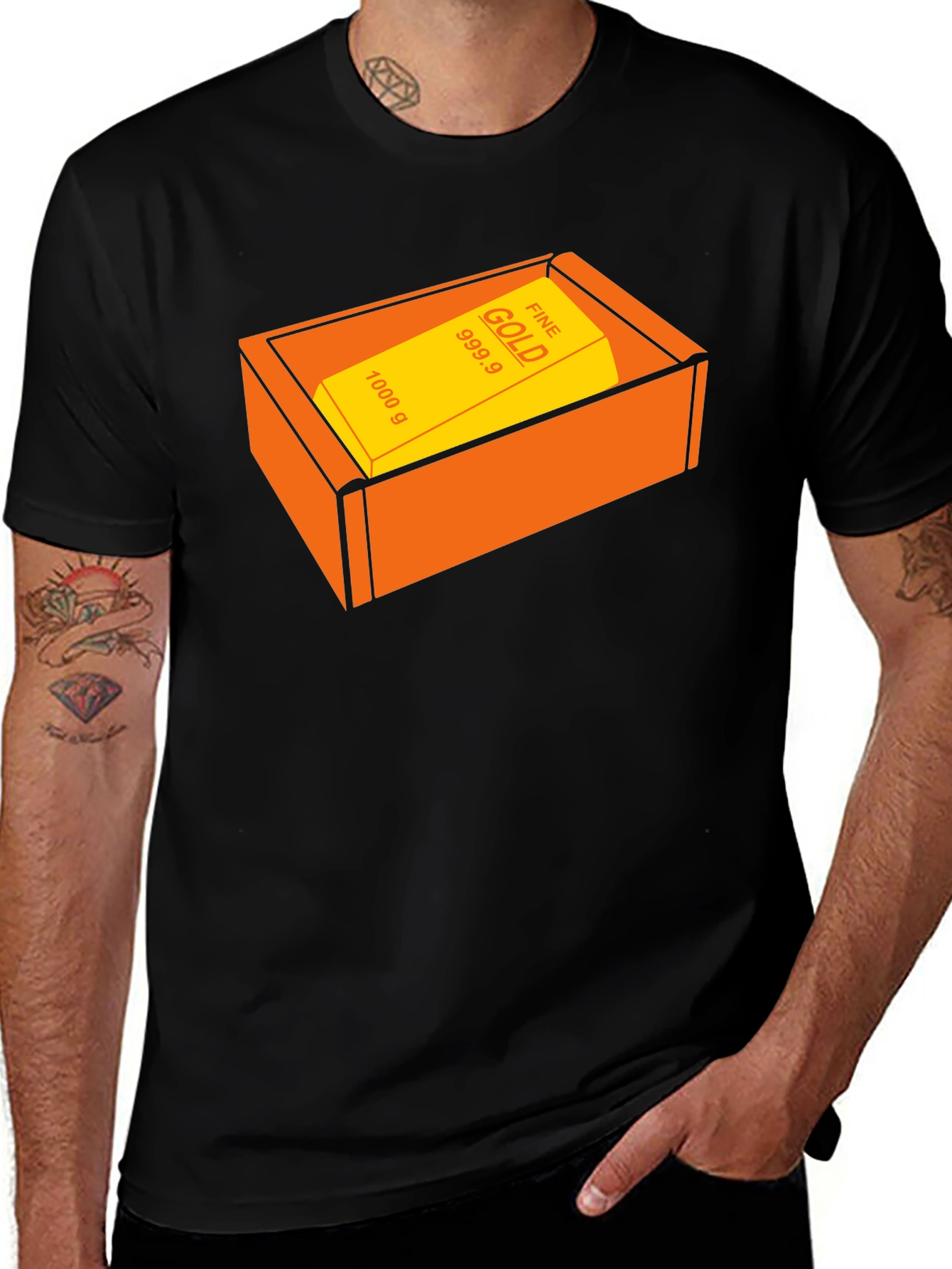 Variant 14 of Gold Bar Graphic Tee - Stylish Black T-Shirt