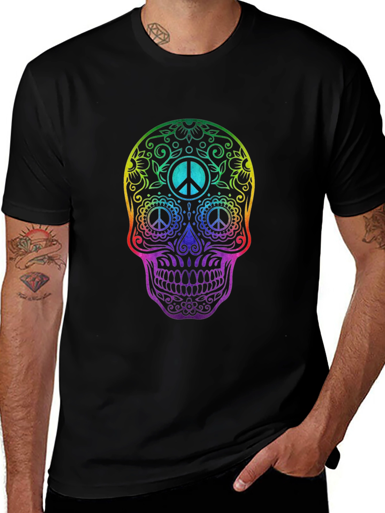 Variant 25 of Rainbow Skull Peace Sign T-Shirt