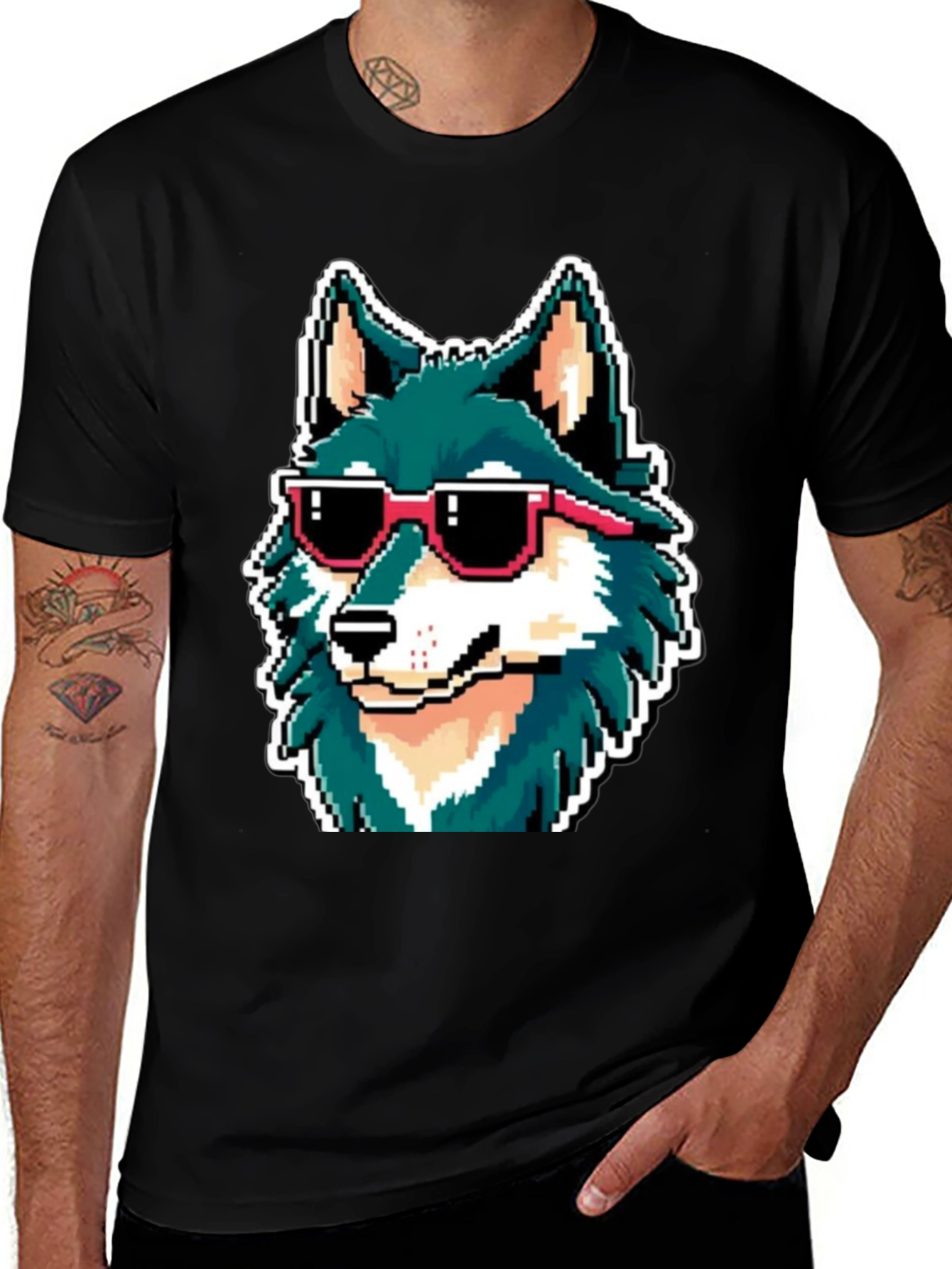 Variant 8 of Cool Pixel Wolf Tee