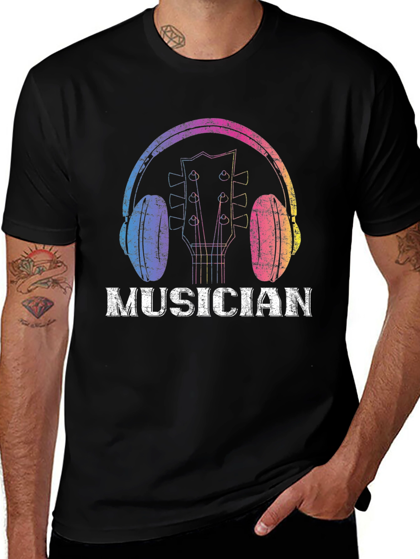 Variant 29 of Musician Graphic Tee - Guitar & Headphones Design