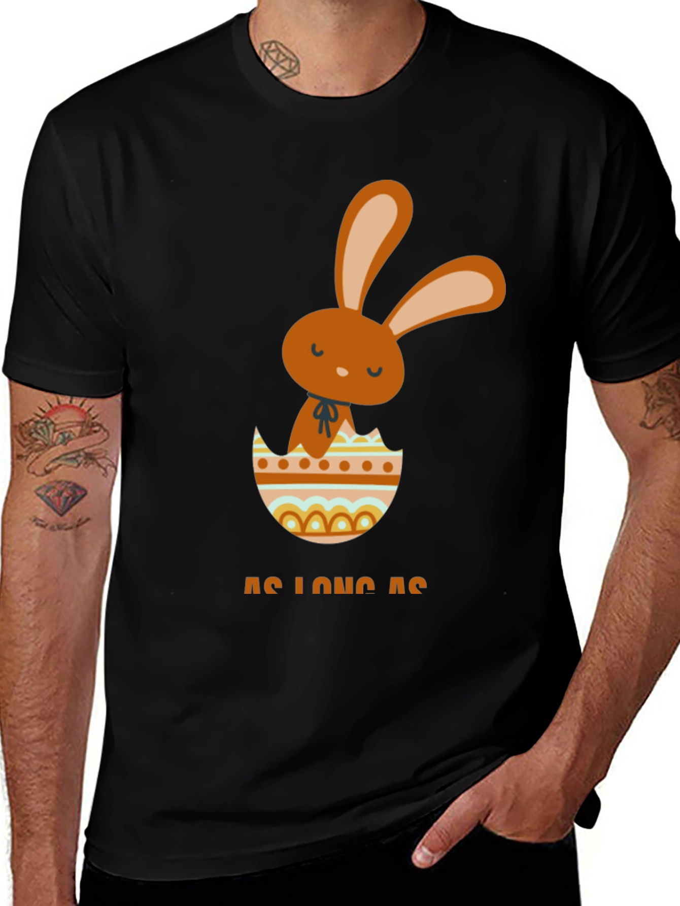 Variant 18 of Easter Bunny Egg Graphic Tee - Black Cotton T-Shirt