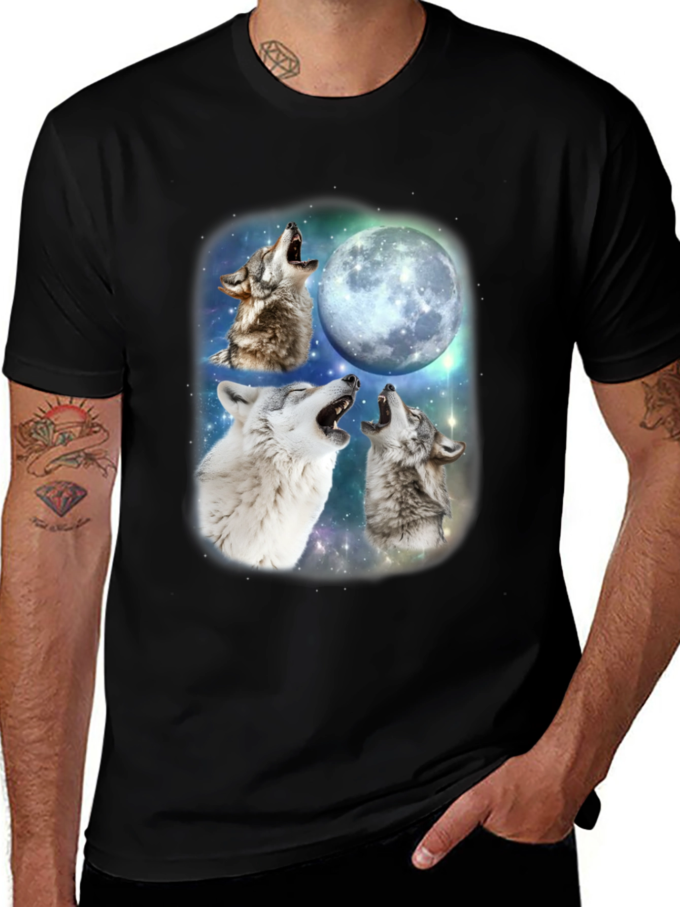 Wolf Moon T-Shirt - Men's Black Crew Neck Tee