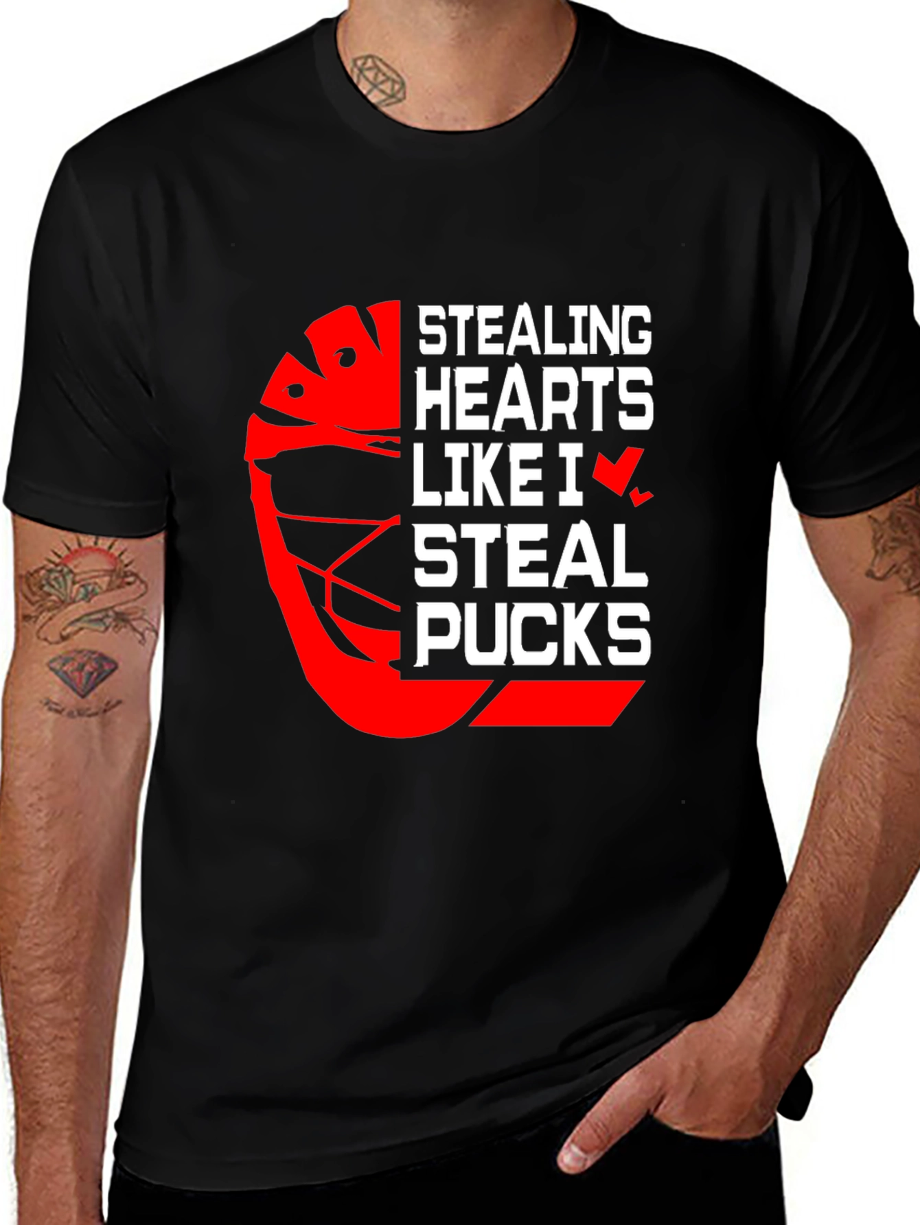 Variant 12 of Stealing Hearts Hockey Graphic T-Shirt - Black