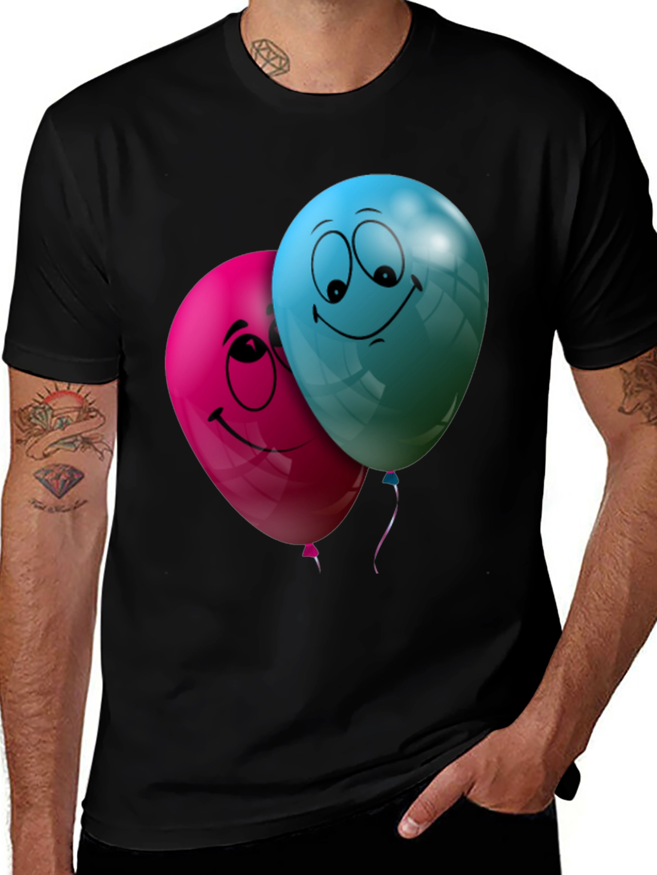 Fun Balloon Graphic T-Shirt - Black Casual Tee