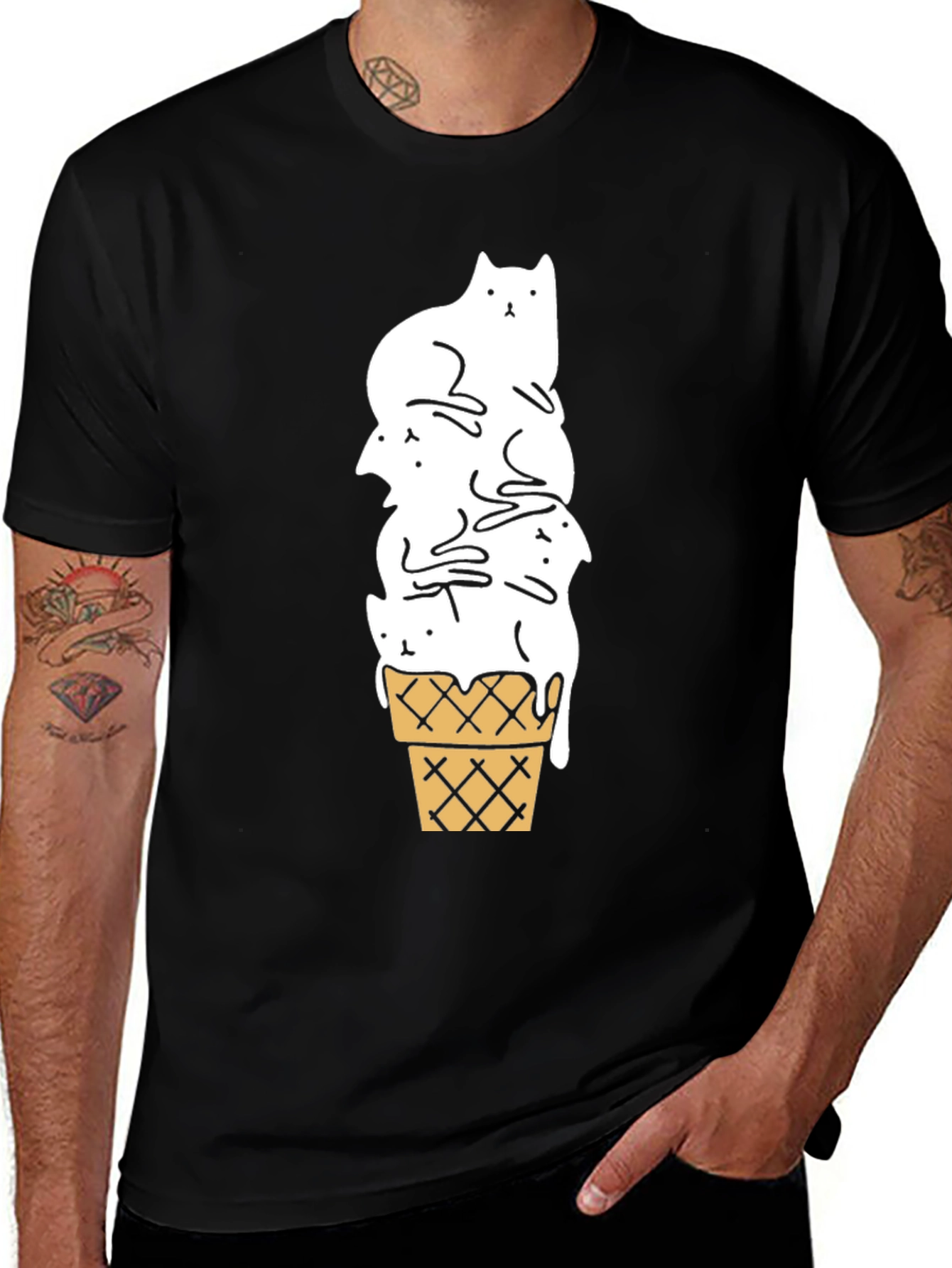Variant 23 of Cat Ice Cream Cone Black T-Shirt