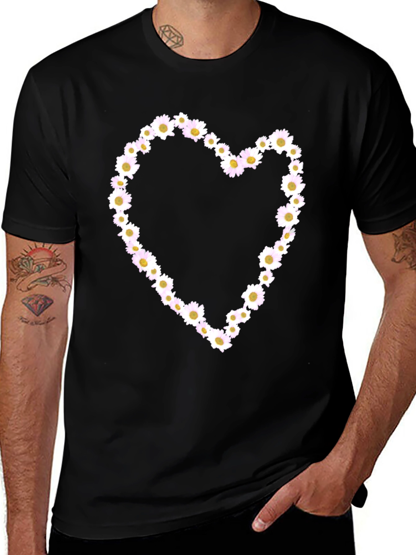 Variant 18 of Daisy Heart Graphic Tee - Black Cotton T-Shirt