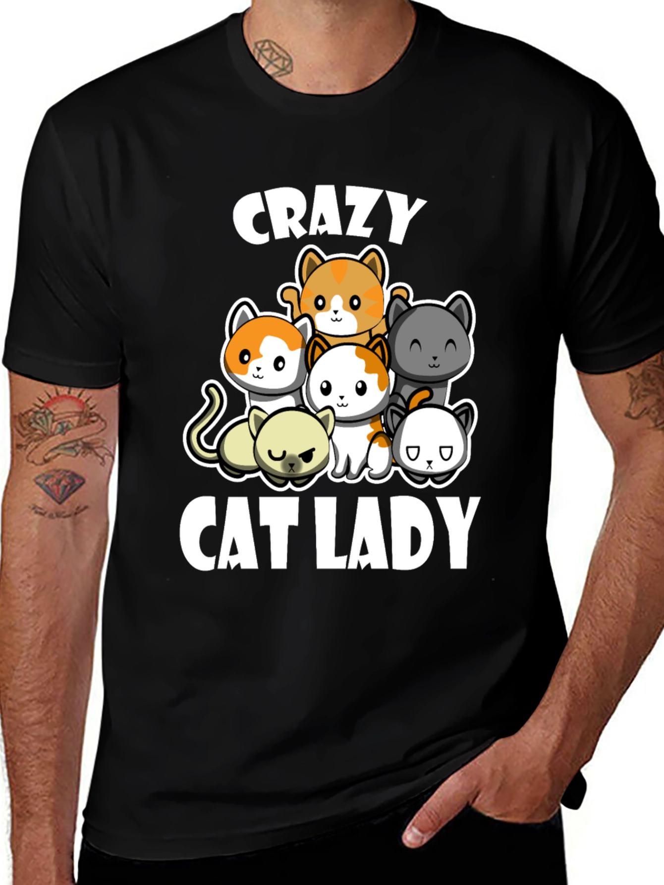 Variant 17 of Crazy Cat Lady T-Shirt Cute Cats Black Cotton Tee