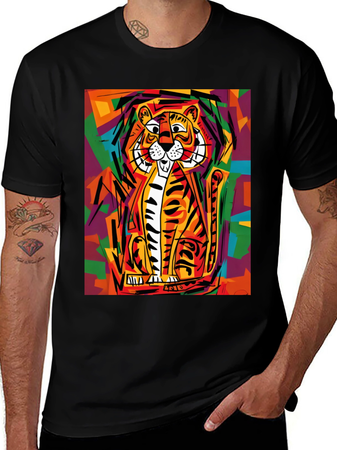 Variant 21 of Abstract Tiger Graphic Tee - Soft Black Cotton