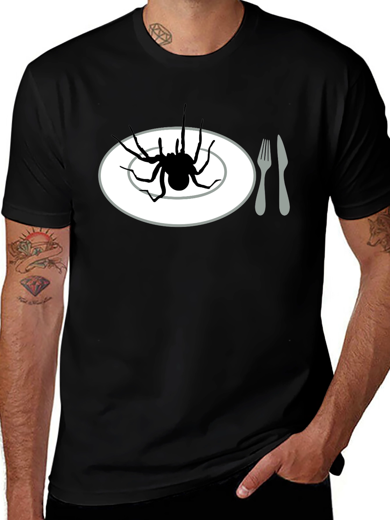 Variant 18 of Spider on Plate Graphic Tee - Creepy Crawly Humor