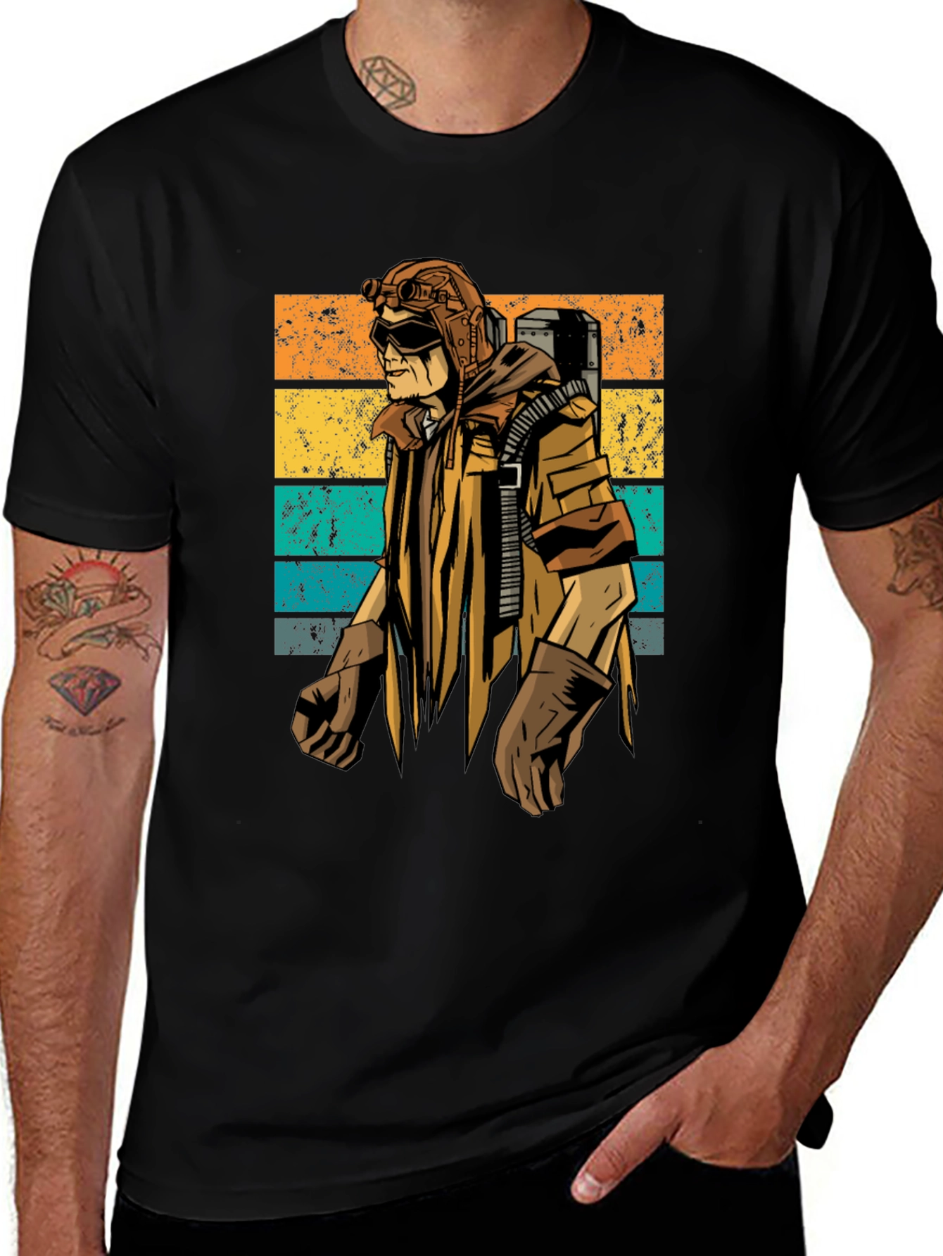 Variant 16 of Retro Steampunk Adventurer Graphic Tee - Black
