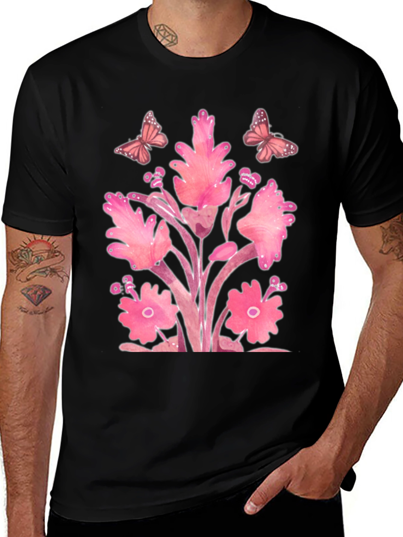 Variant 2 of Floral Butterfly T-Shirt - Black