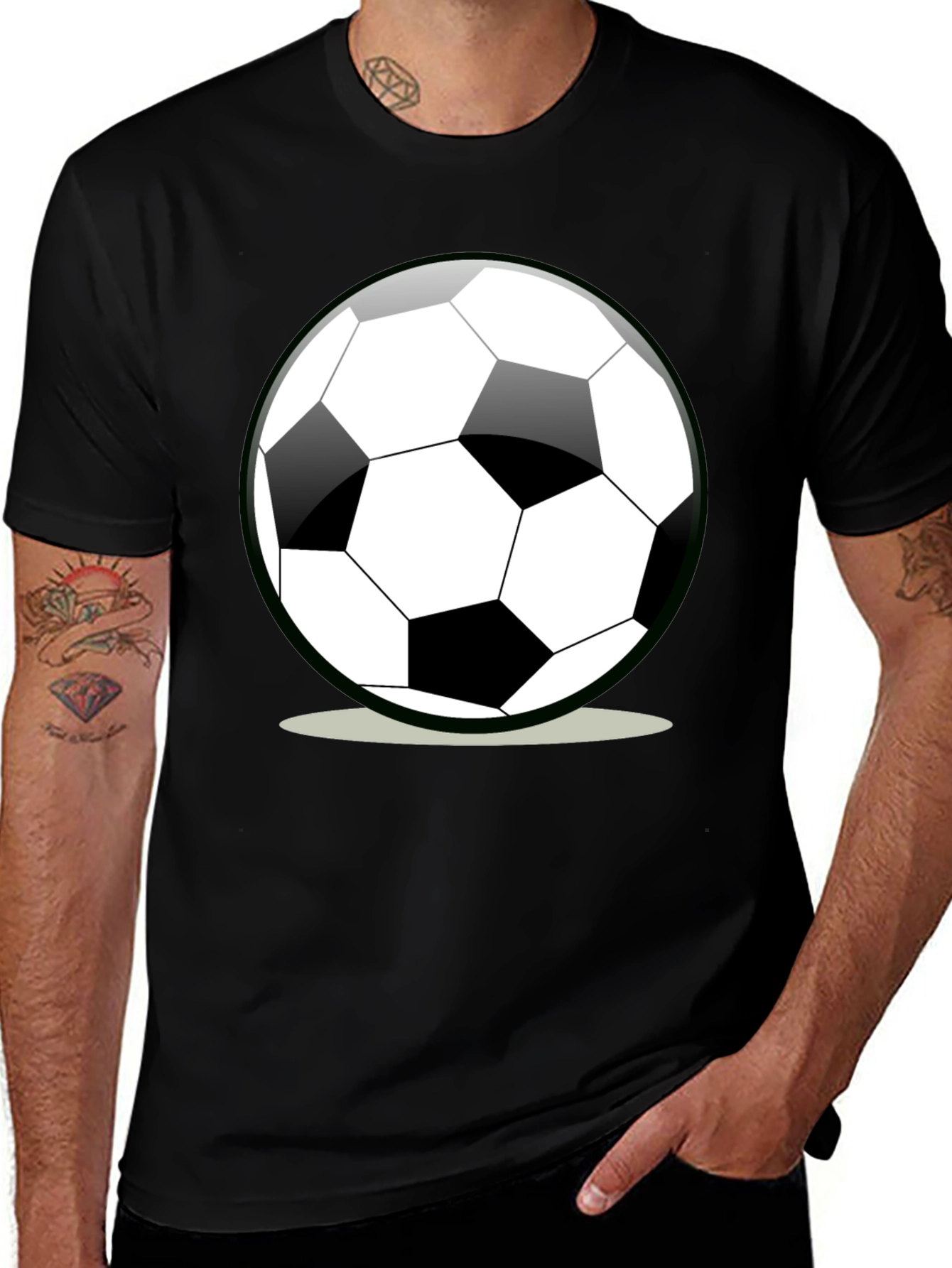 Variant 11 of Soccer Ball Graphic Tee - Black Cotton Casual Shirt