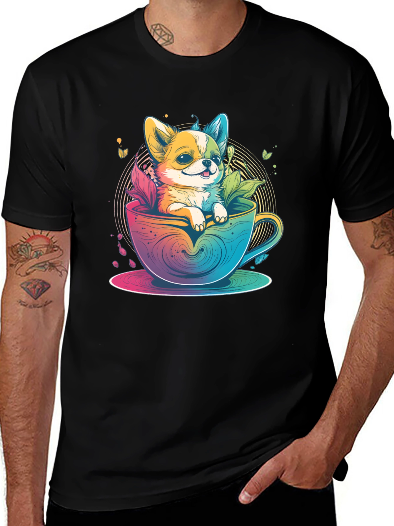 Variant 4 of Cute Dog in Teacup Graphic Black T-Shirt