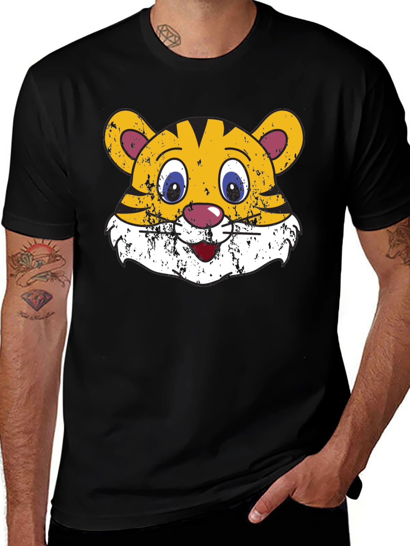 Variant 26 of Cartoon Tiger Face Black T-Shirt