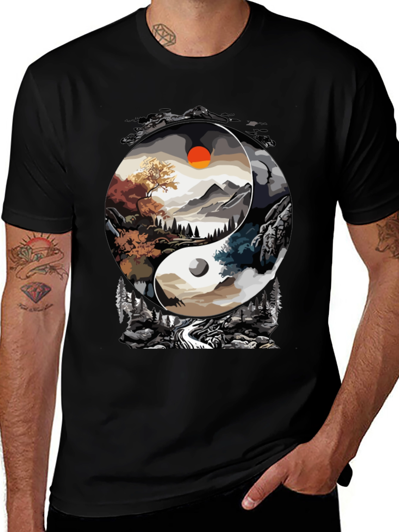 Variant 2 of Yin Yang Landscape Graphic T-Shirt